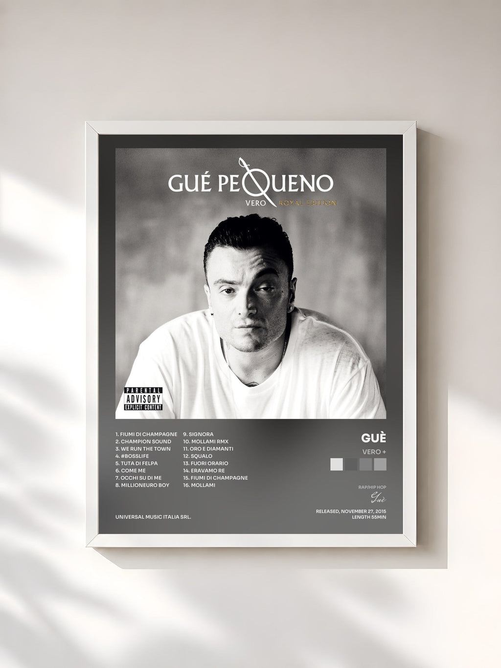 #blanc Tableau de l'album Vero + de Guè, cadre blanc, imprimé et encadré en France