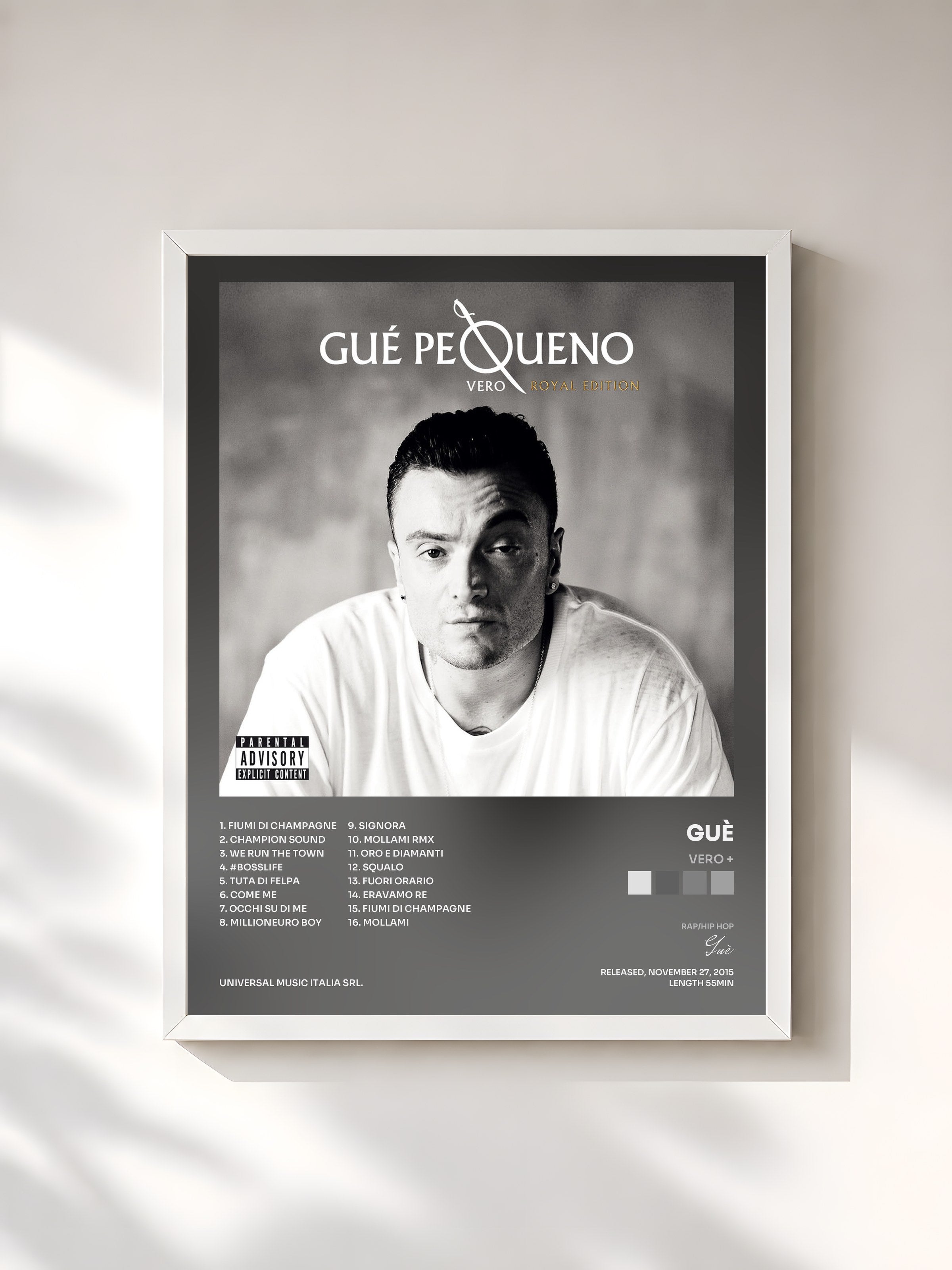 #blanc Tableau de l'album Vero + de Guè, cadre blanc, imprimé et encadré en France