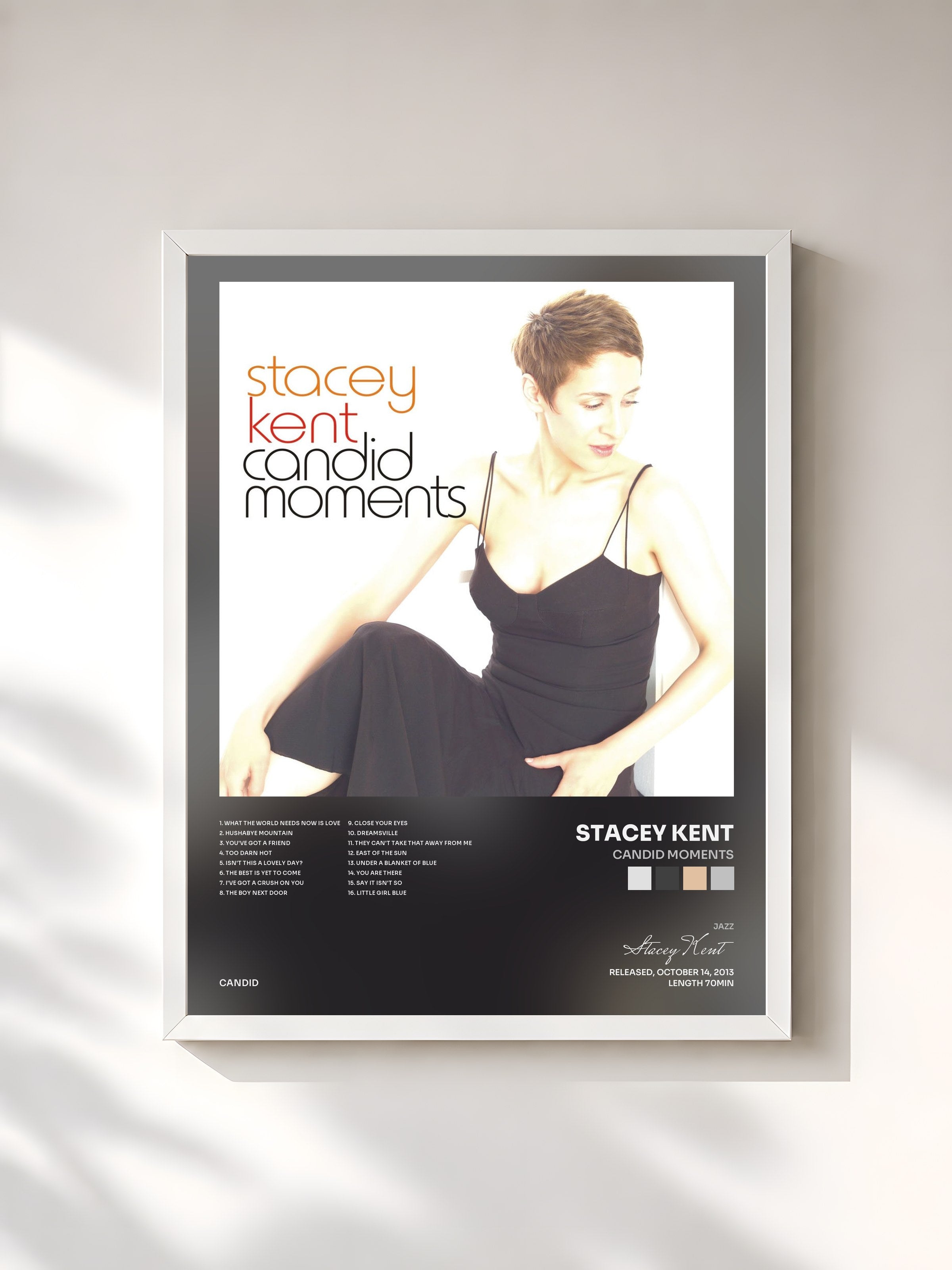 #blanc Tableau de l'album Candid Moments de Stacey Kent, cadre blanc, imprimé et encadré en France