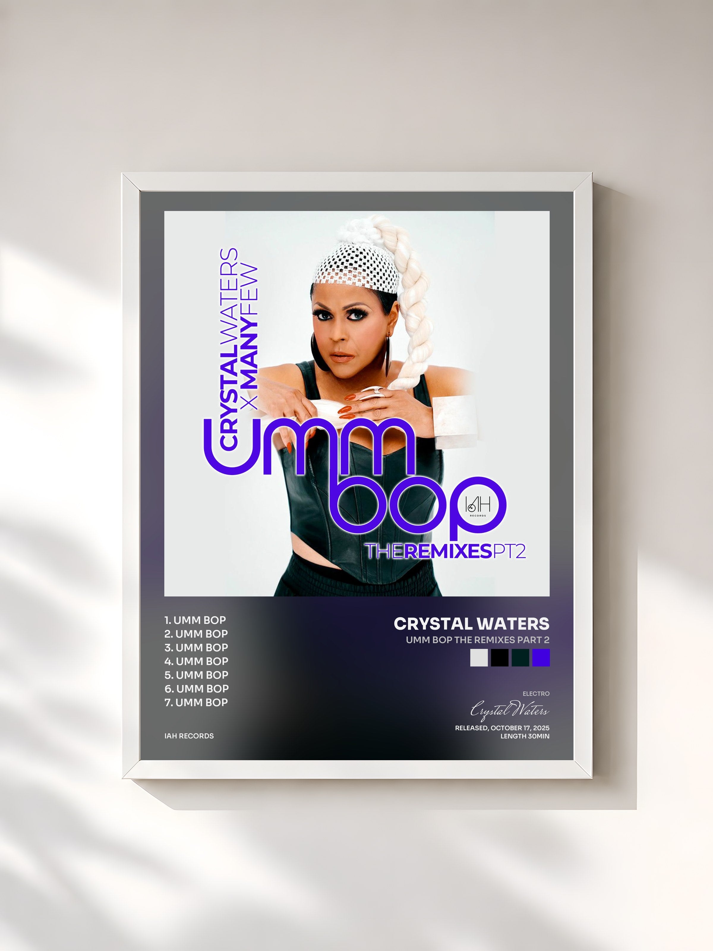 #blanc Tableau de l'album Umm Bop The Remixes Part 2 de Crystal Waters, cadre blanc, imprimé et encadré en France