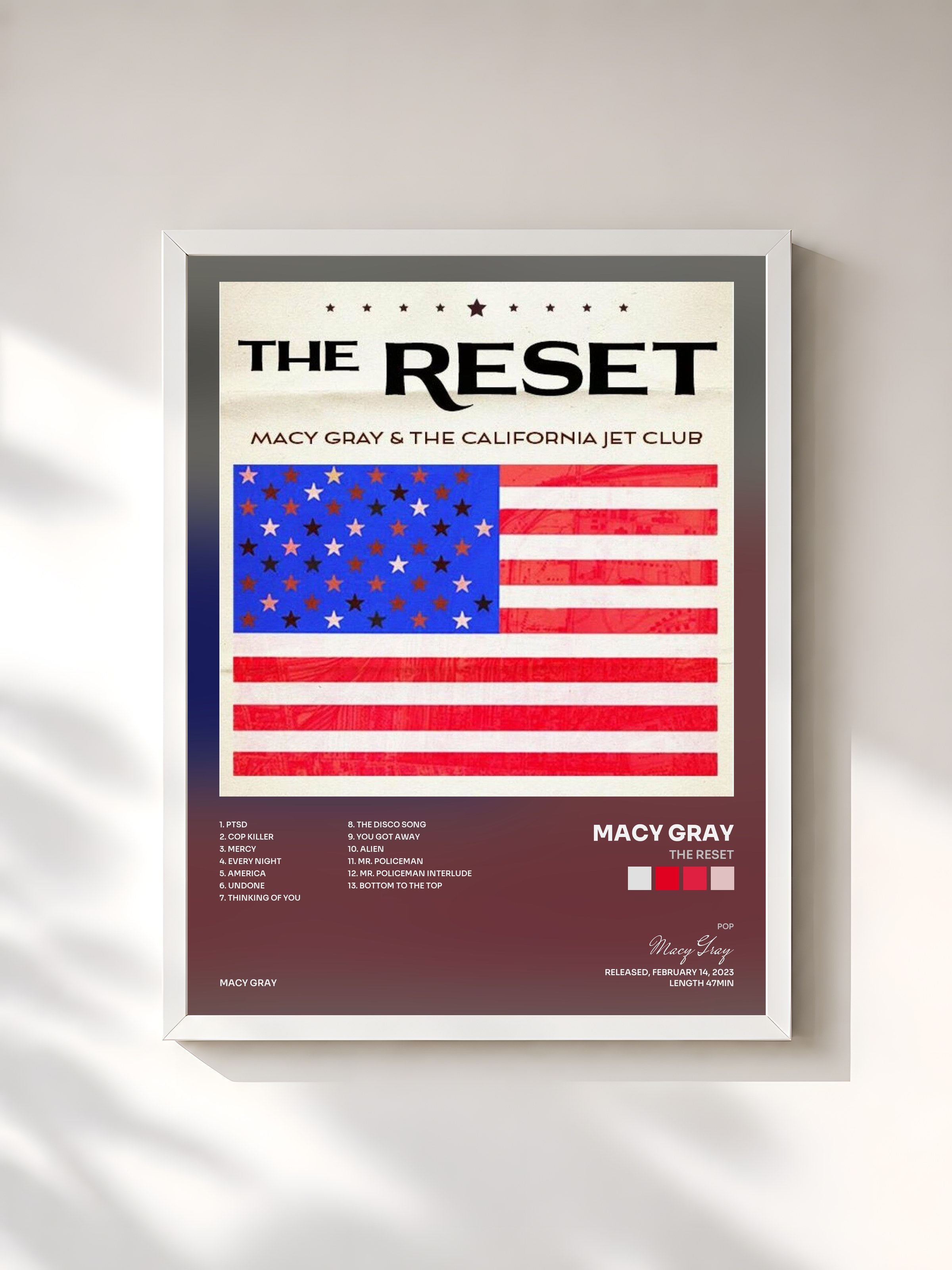 #blanc Tableau de l'album The Reset de Macy Gray, cadre blanc, imprimé et encadré en France