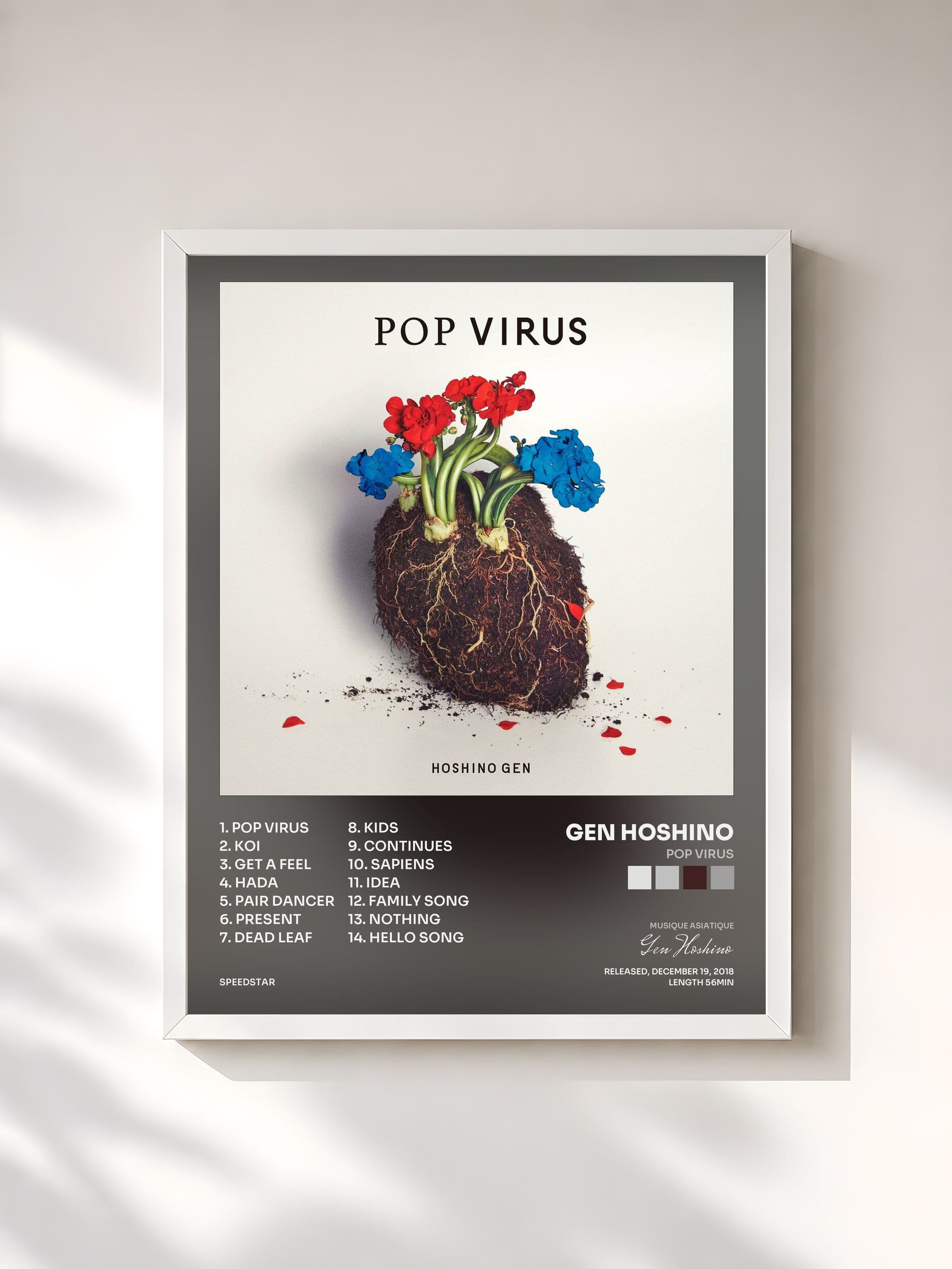 #blanc Tableau de l'album POP VIRUS de Gen Hoshino, cadre blanc, imprimé et encadré en France