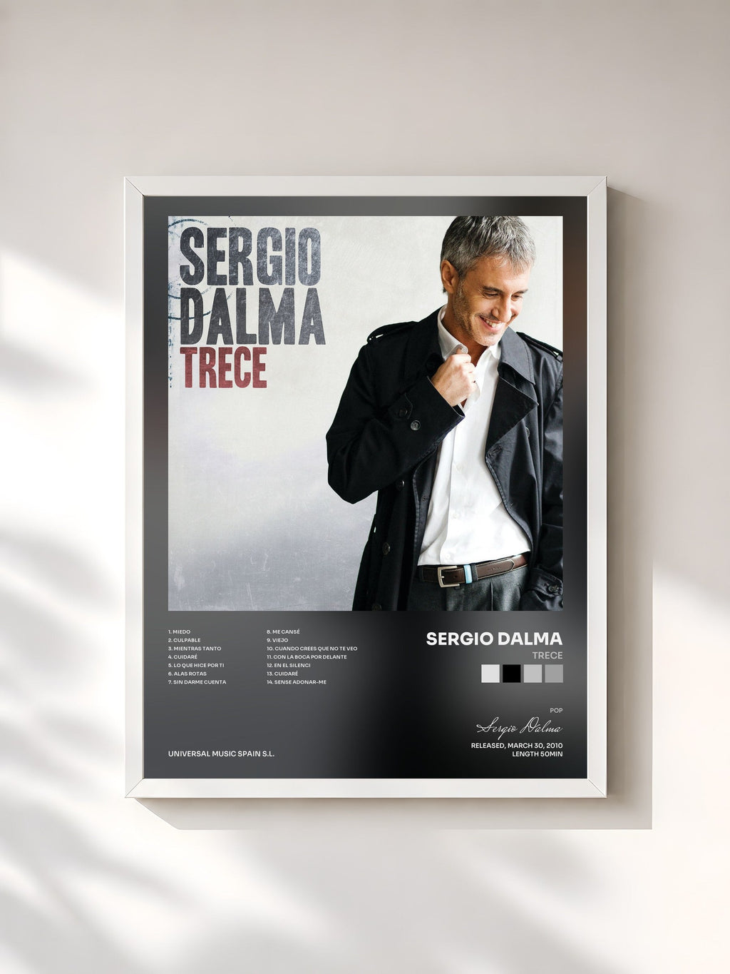 #blanc Tableau de l'album Trece de Sergio Dalma, cadre blanc, imprimé et encadré en France