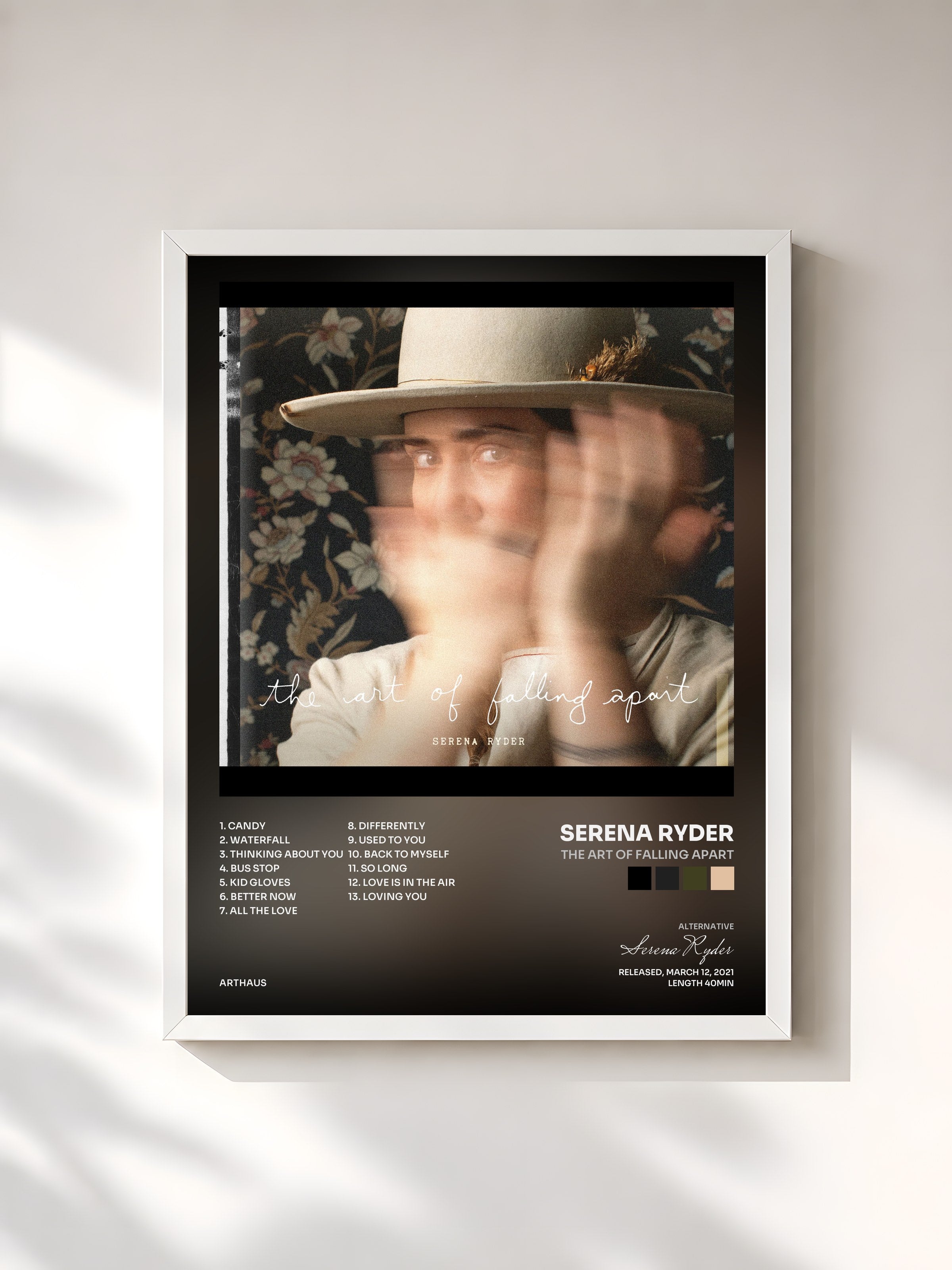 #blanc Tableau de l'album The Art of Falling Apart de Serena Ryder, cadre blanc, imprimé et encadré en France