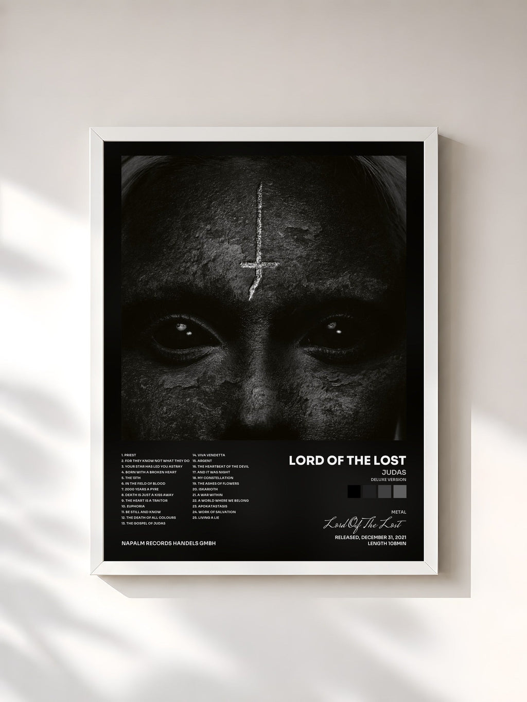 #blanc Tableau de l'album Judas (Deluxe Version) de Lord Of The Lost, cadre blanc, imprimé et encadré en France