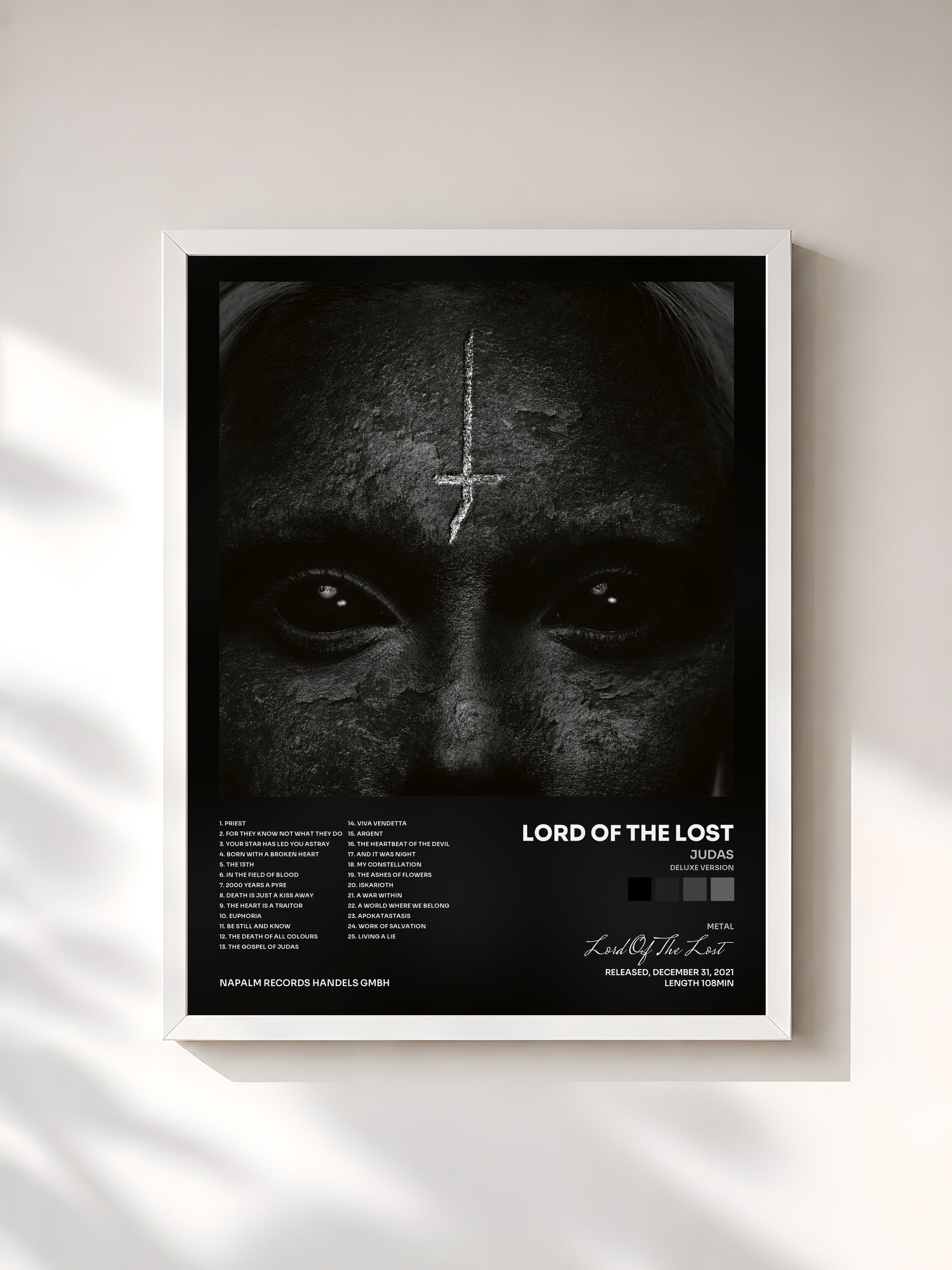 #blanc Tableau de l'album Judas (Deluxe Version) de Lord Of The Lost, cadre blanc, imprimé et encadré en France