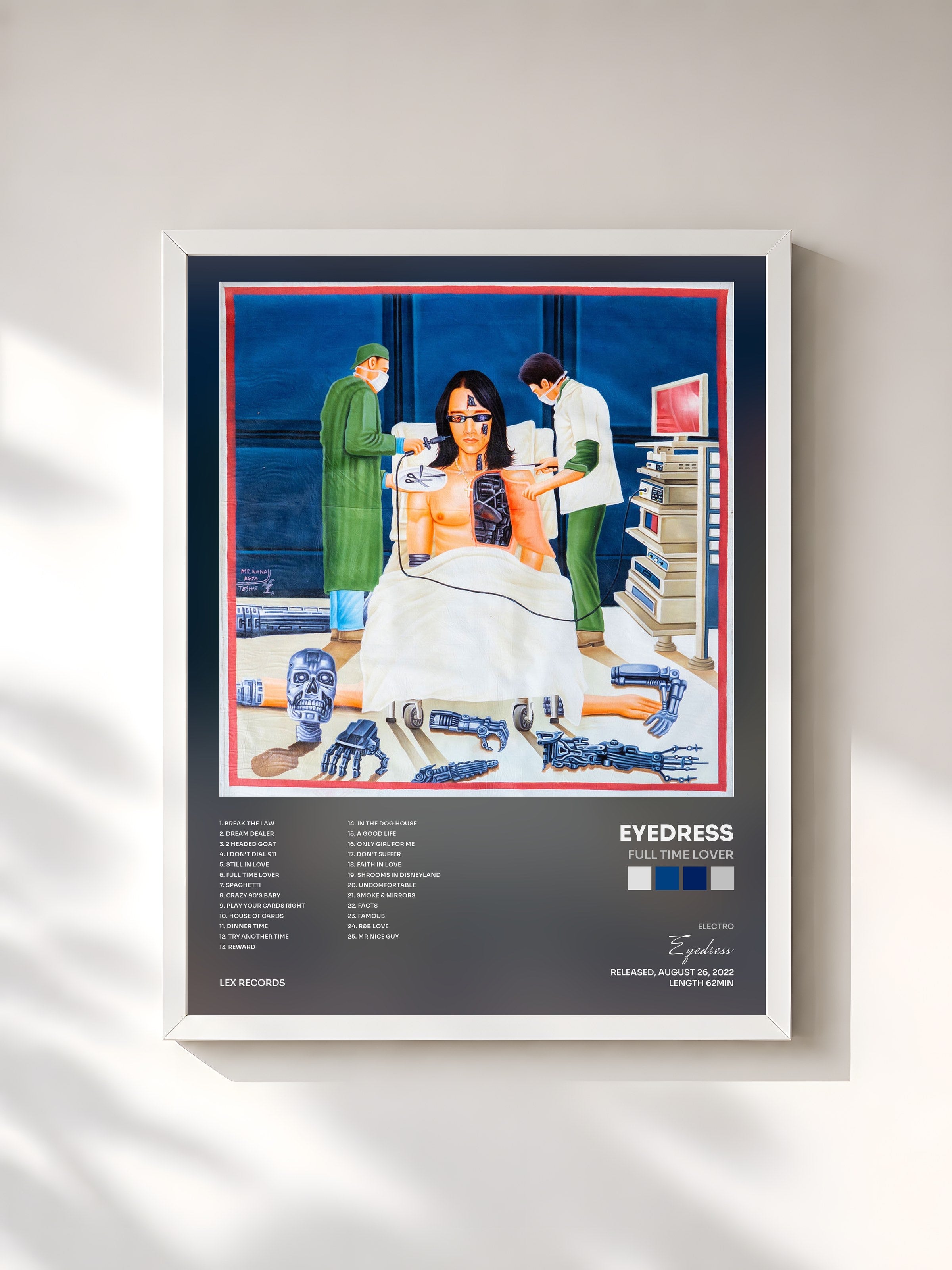 #blanc Tableau de l'album FULL TIME LOVER de Eyedress, cadre blanc, imprimé et encadré en France