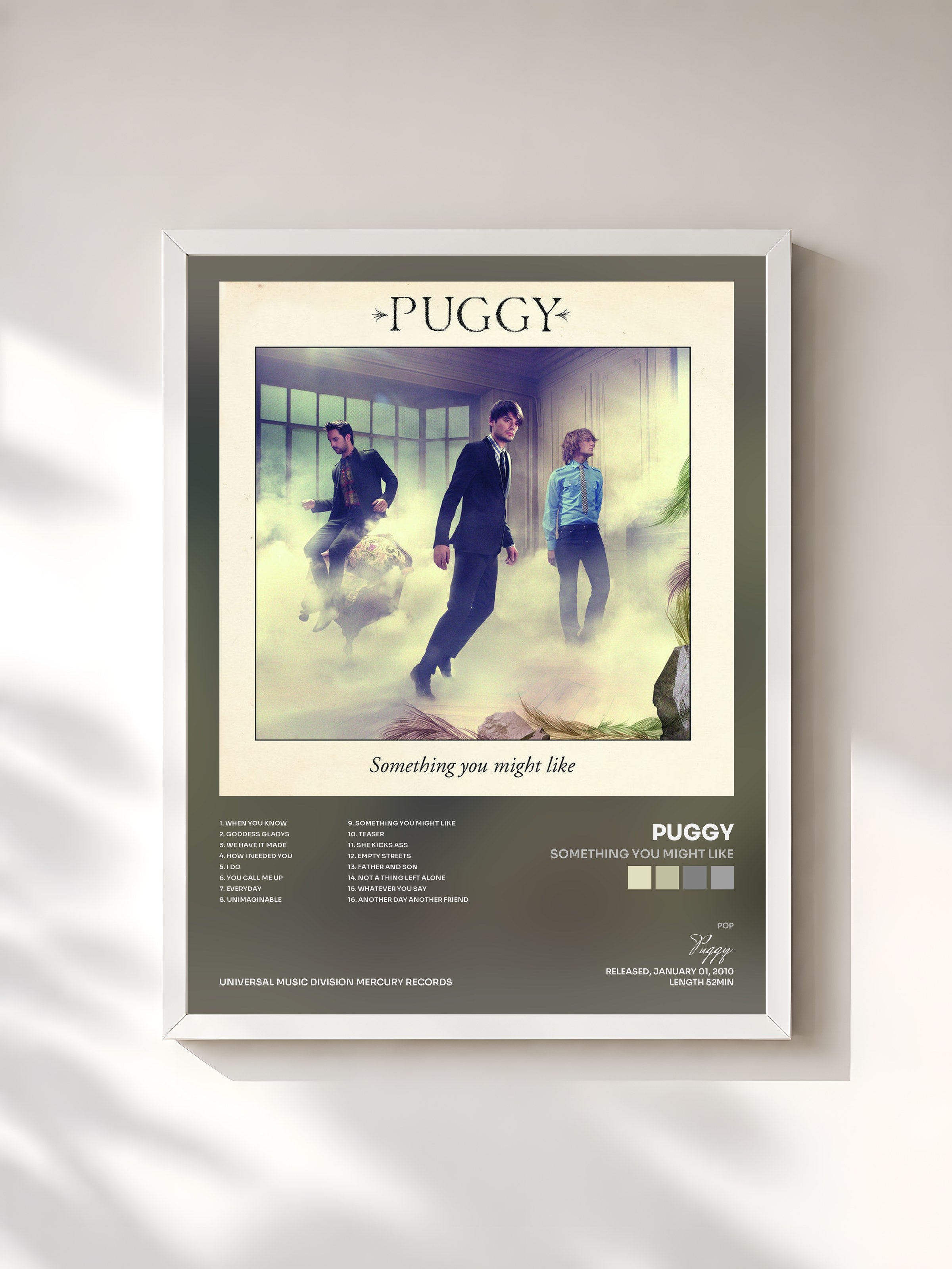 #blanc Tableau de l'album Something You Might Like de Puggy, cadre blanc, imprimé et encadré en France