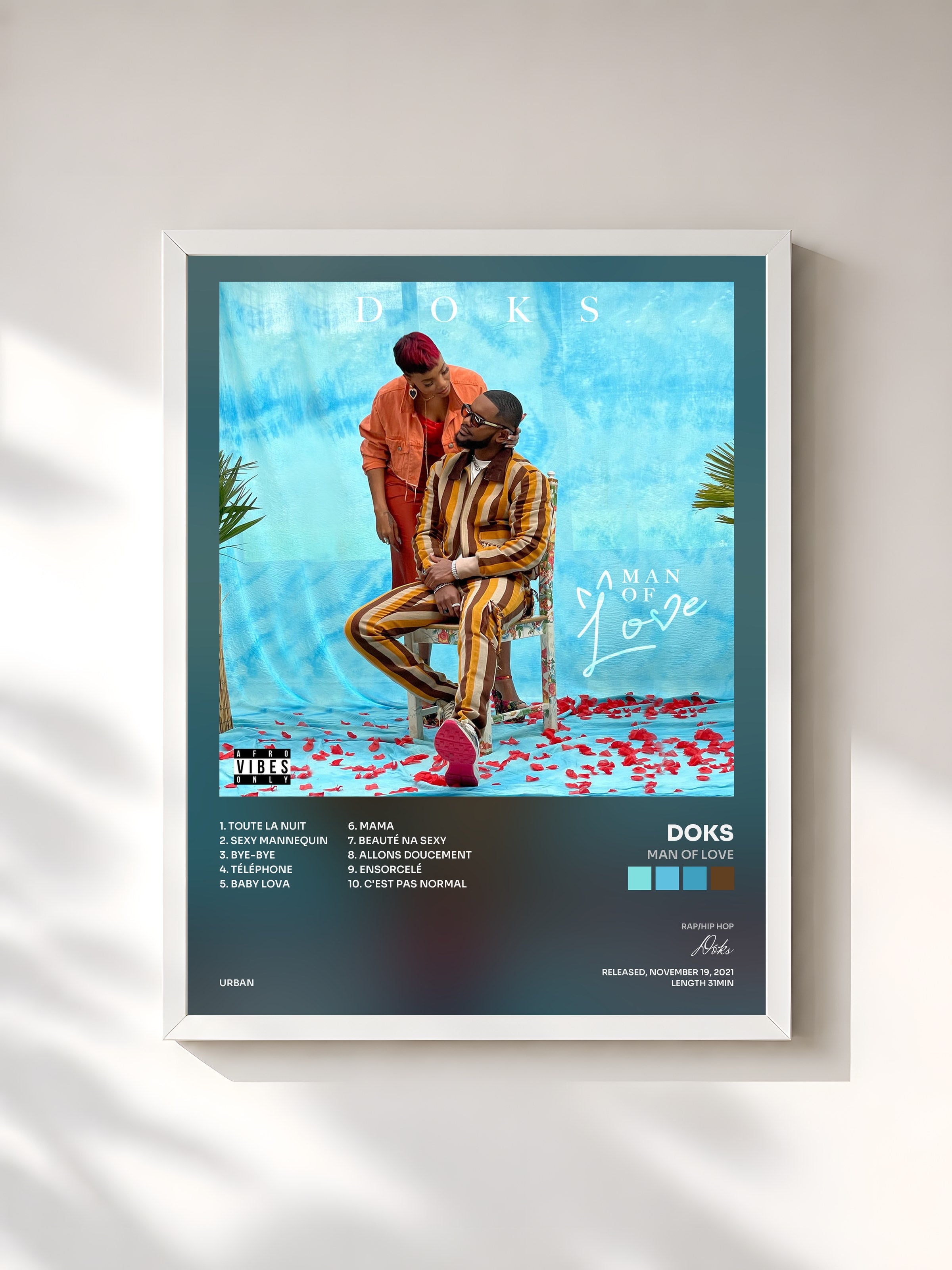 #blanc Tableau de l'album Man Of Love de Doks, cadre blanc, imprimé et encadré en France