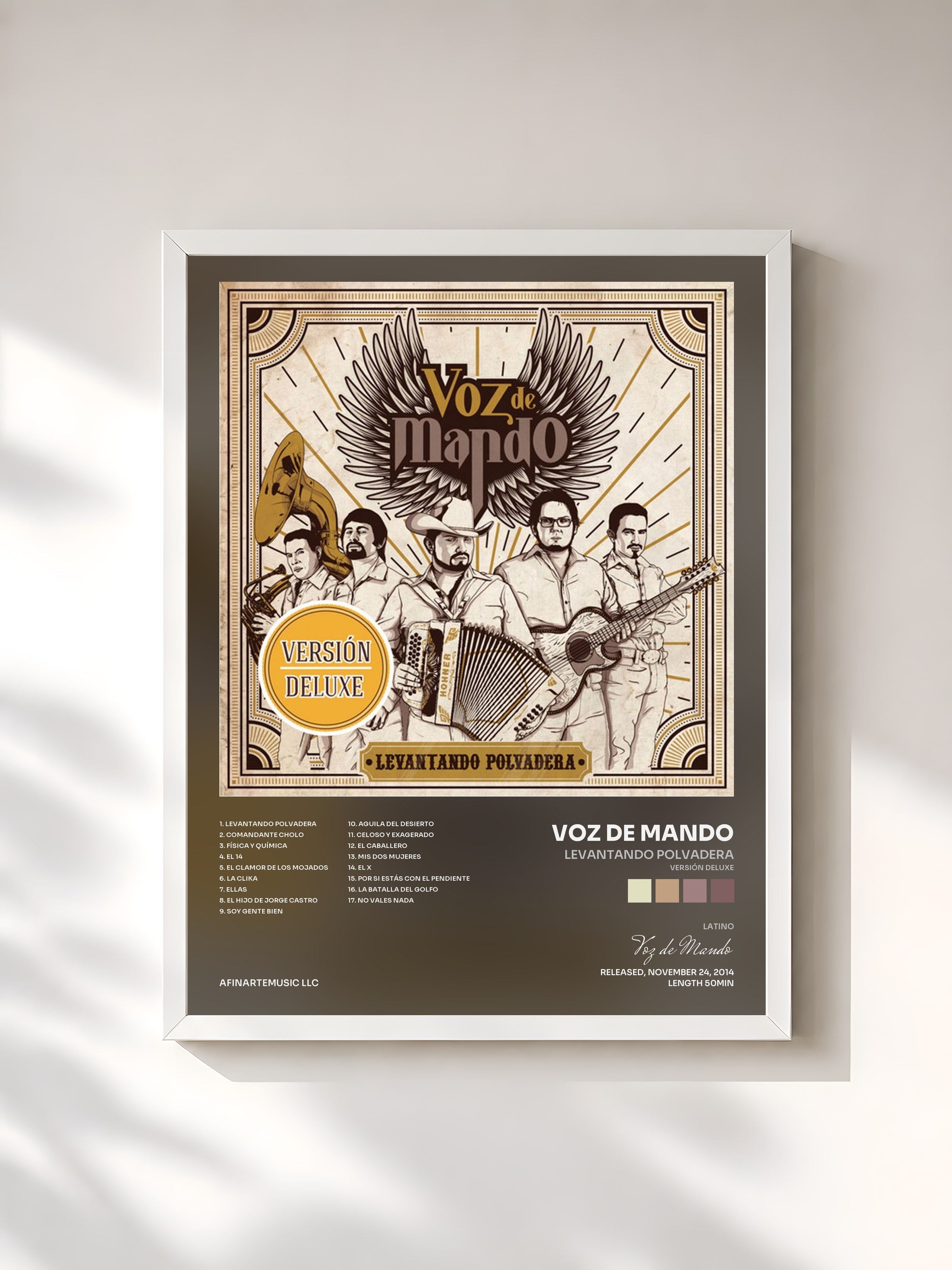 #blanc Tableau de l'album Levantando Polvadera (Versión Deluxe) de Voz de Mando, cadre blanc, imprimé et encadré en France