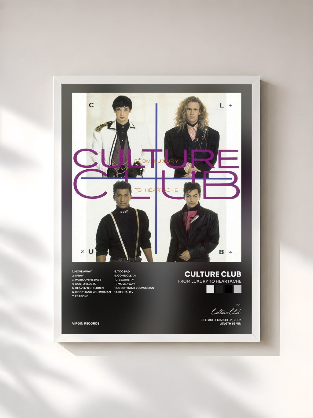 #blanc Tableau de l'album From Luxury To Heartache de Culture Club, cadre blanc, imprimé et encadré en France