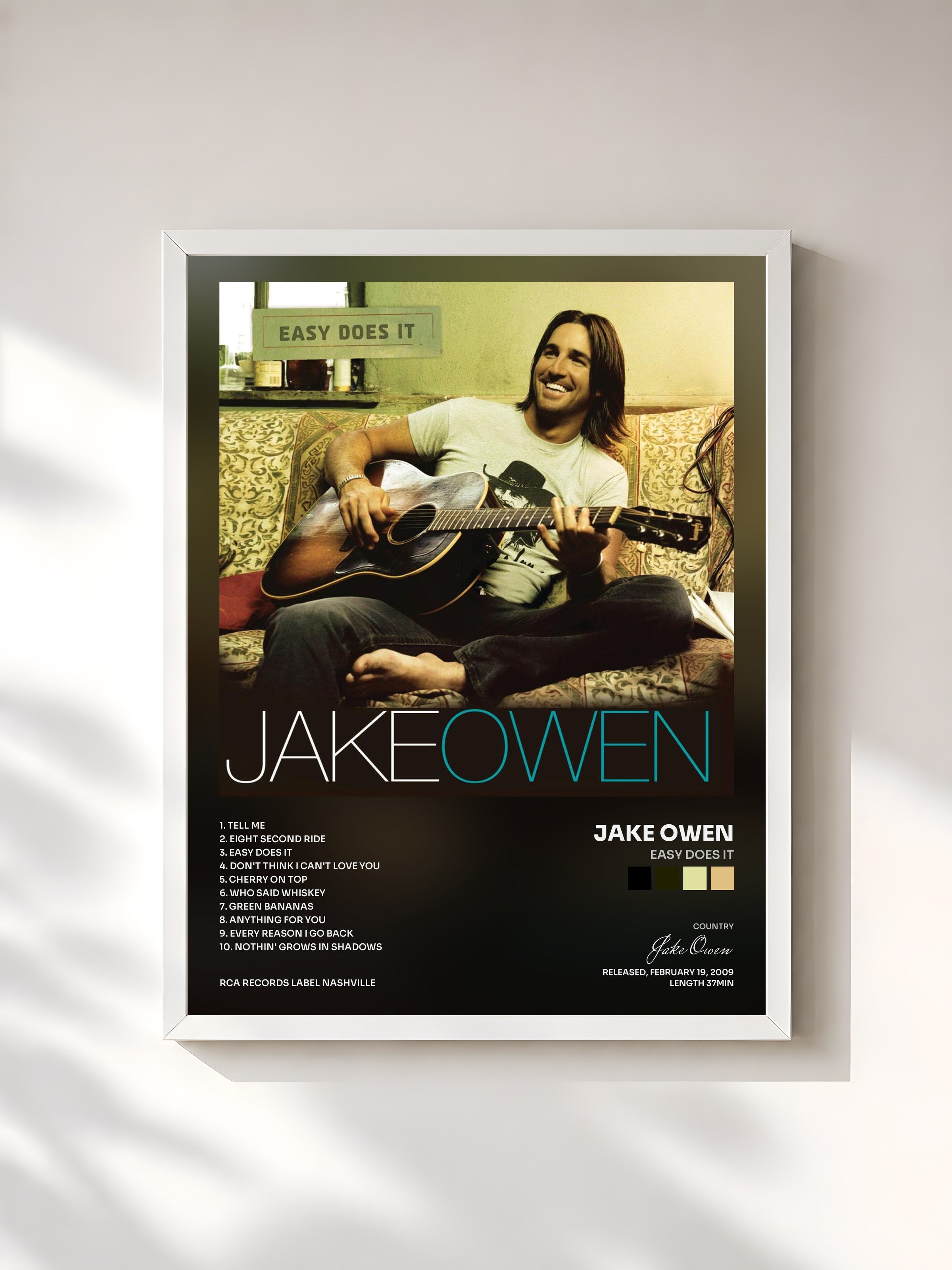 #blanc Tableau de l'album Easy Does It de Jake Owen, cadre blanc, imprimé et encadré en France