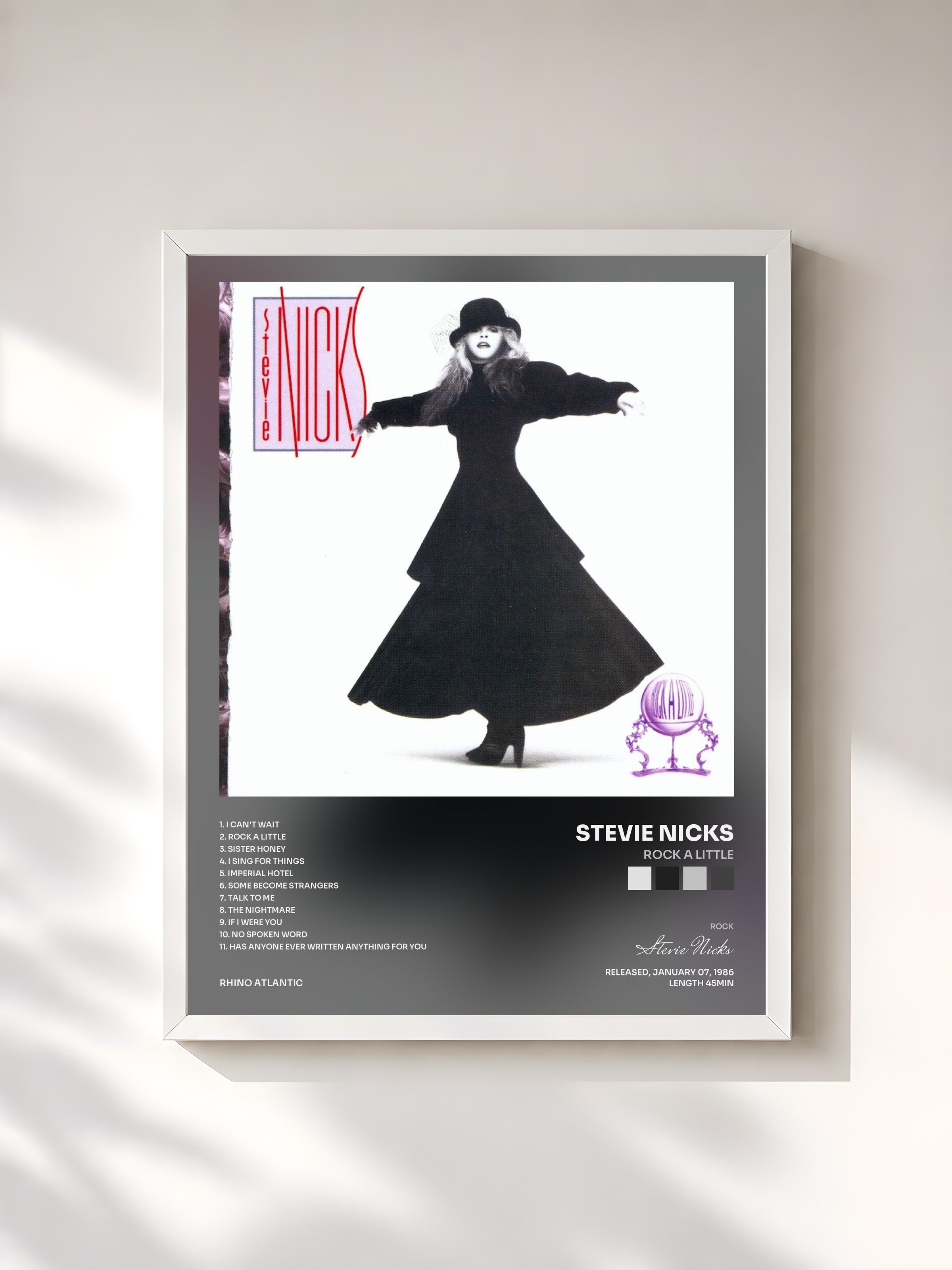 #blanc Tableau de l'album Rock a Little de Stevie Nicks, cadre blanc, imprimé et encadré en France