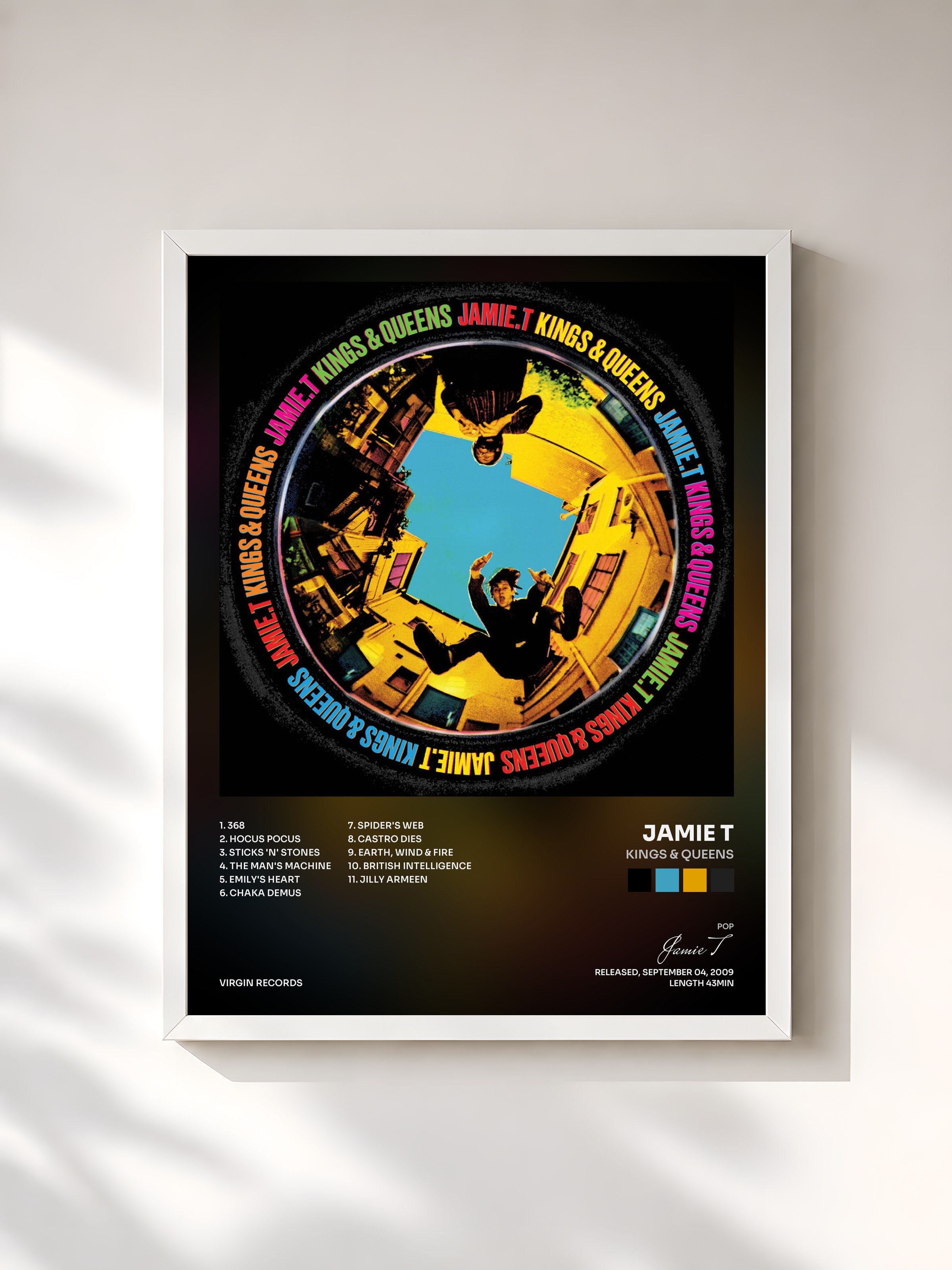 #blanc Tableau de l'album Kings & Queens de Jamie T, cadre blanc, imprimé et encadré en France