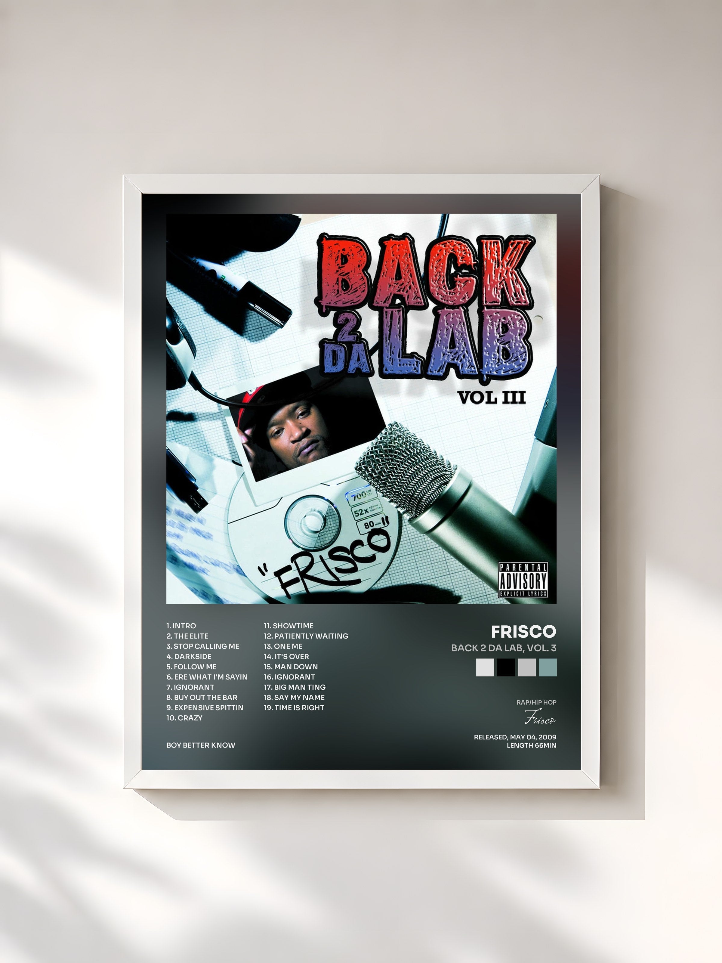 #blanc Tableau de l'album Back 2 Da Lab, Vol. 3 de Frisco, cadre blanc, imprimé et encadré en France