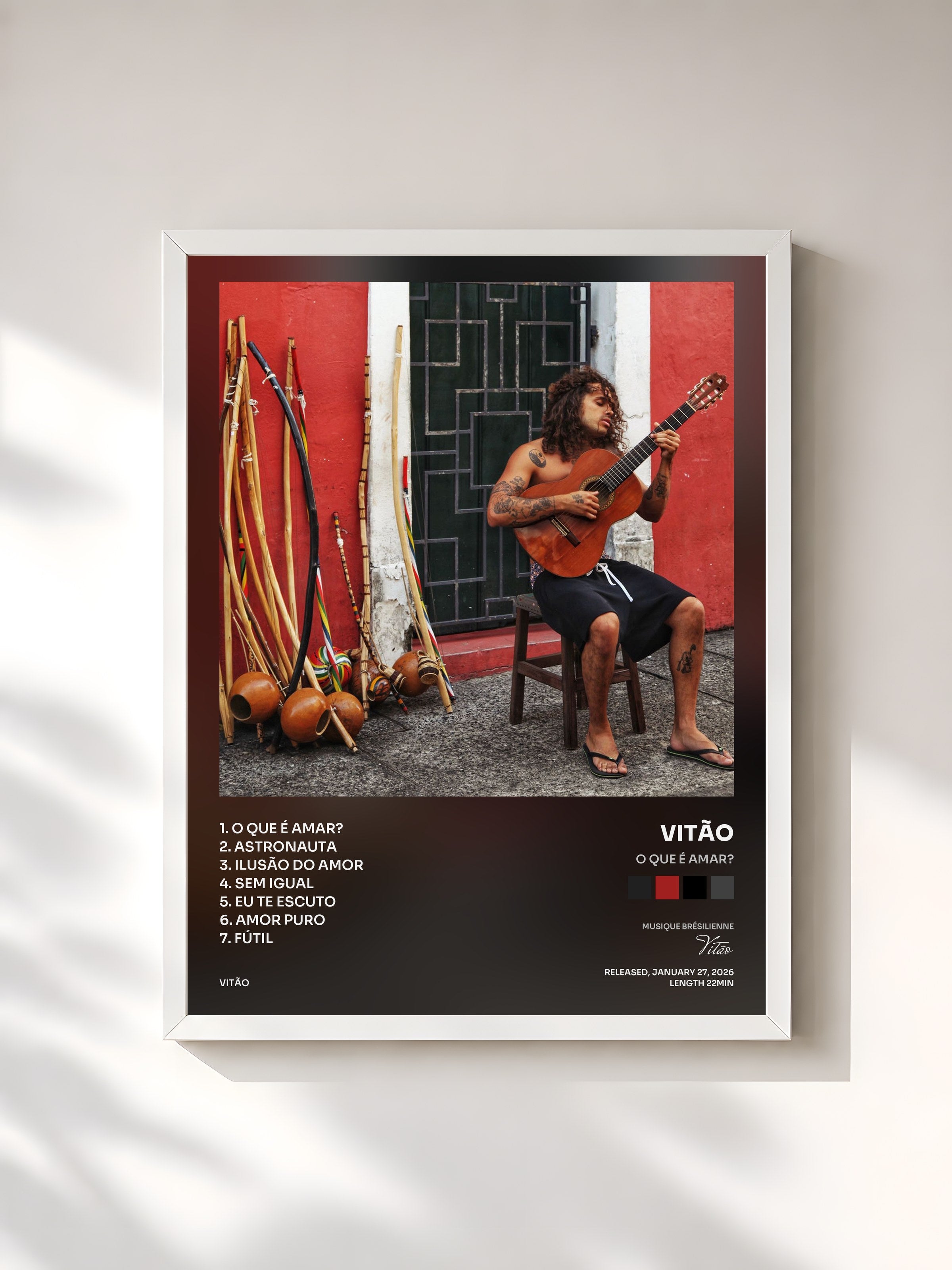 #blanc Tableau de l'album O que é amar? de Vitão, cadre blanc, imprimé et encadré en France