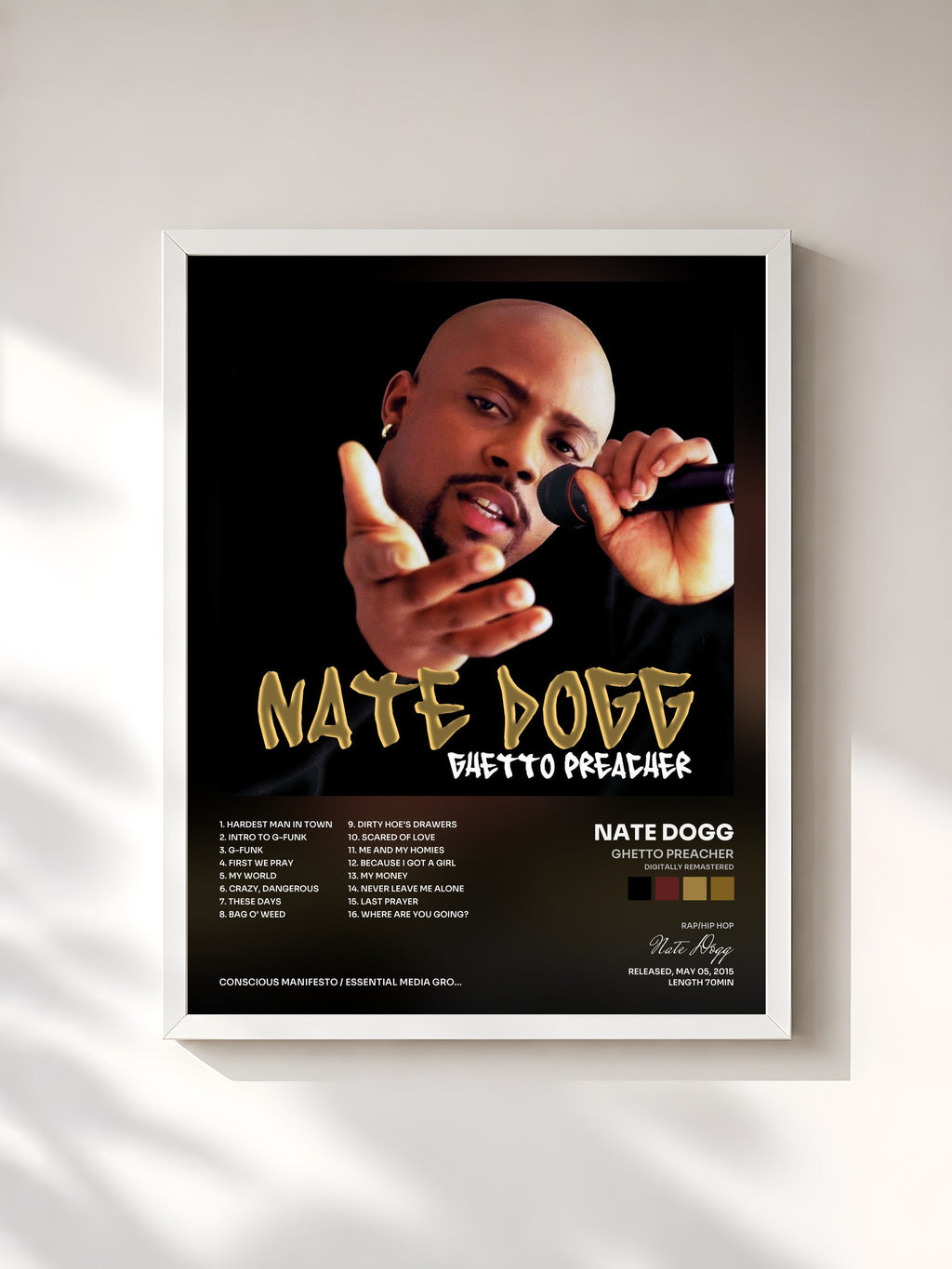 #blanc Tableau de l'album Ghetto Preacher (Digitally Remastered) de Nate Dogg, cadre blanc, imprimé et encadré en France