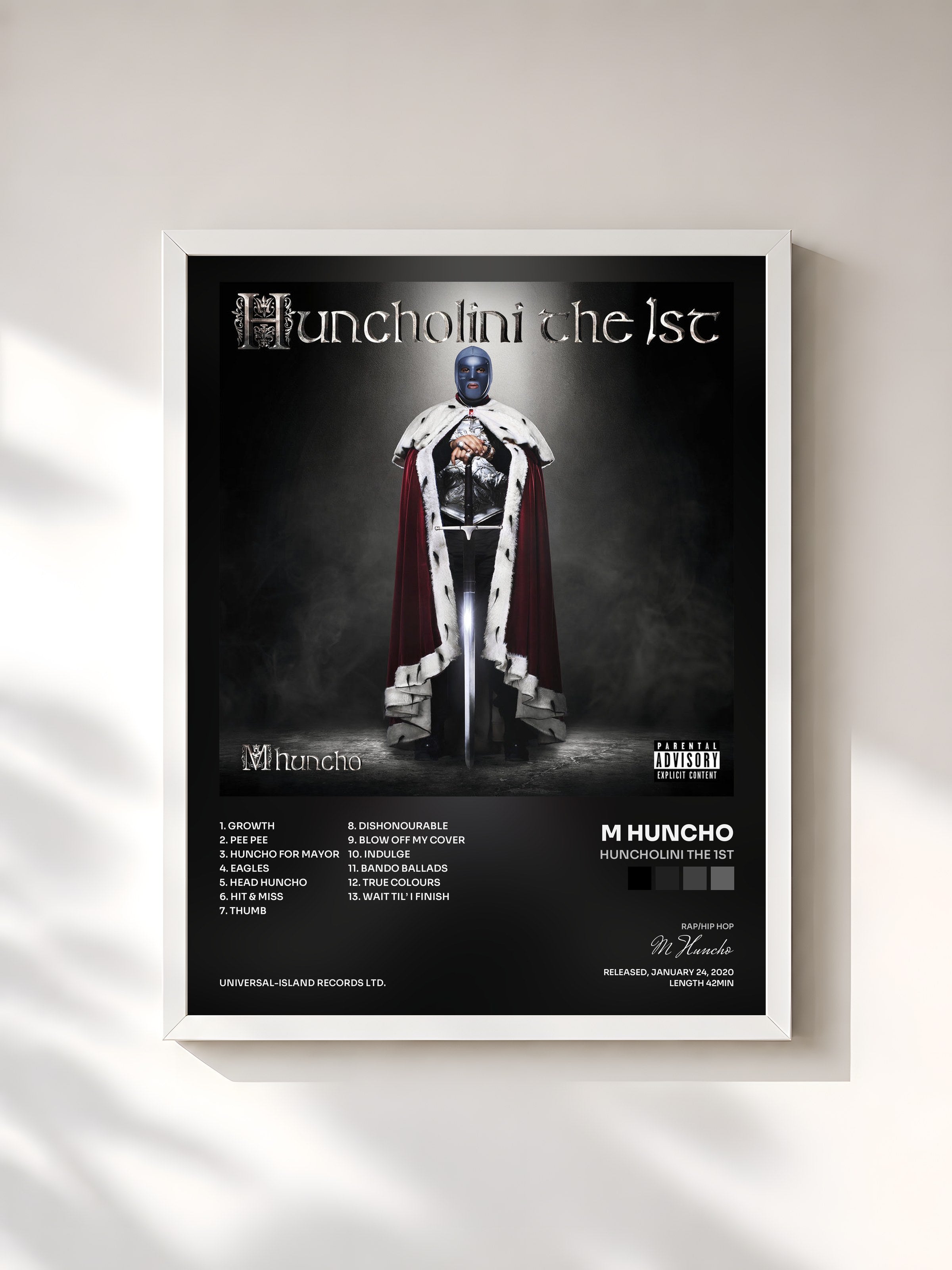 #blanc Tableau de l'album Huncholini The 1st de M Huncho, cadre blanc, imprimé et encadré en France