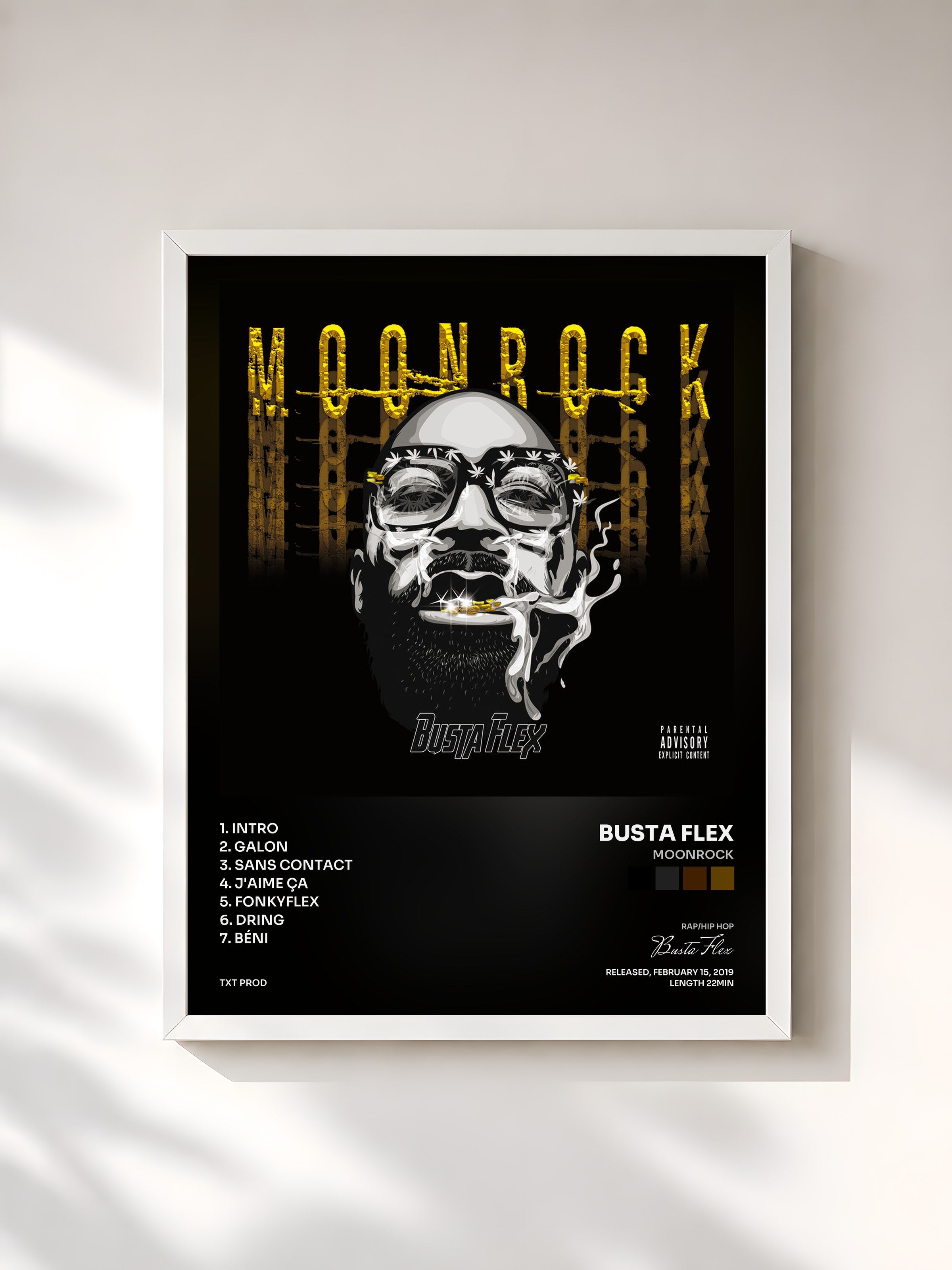 #blanc Tableau de l'album Moonrock de Busta Flex, cadre blanc, imprimé et encadré en France