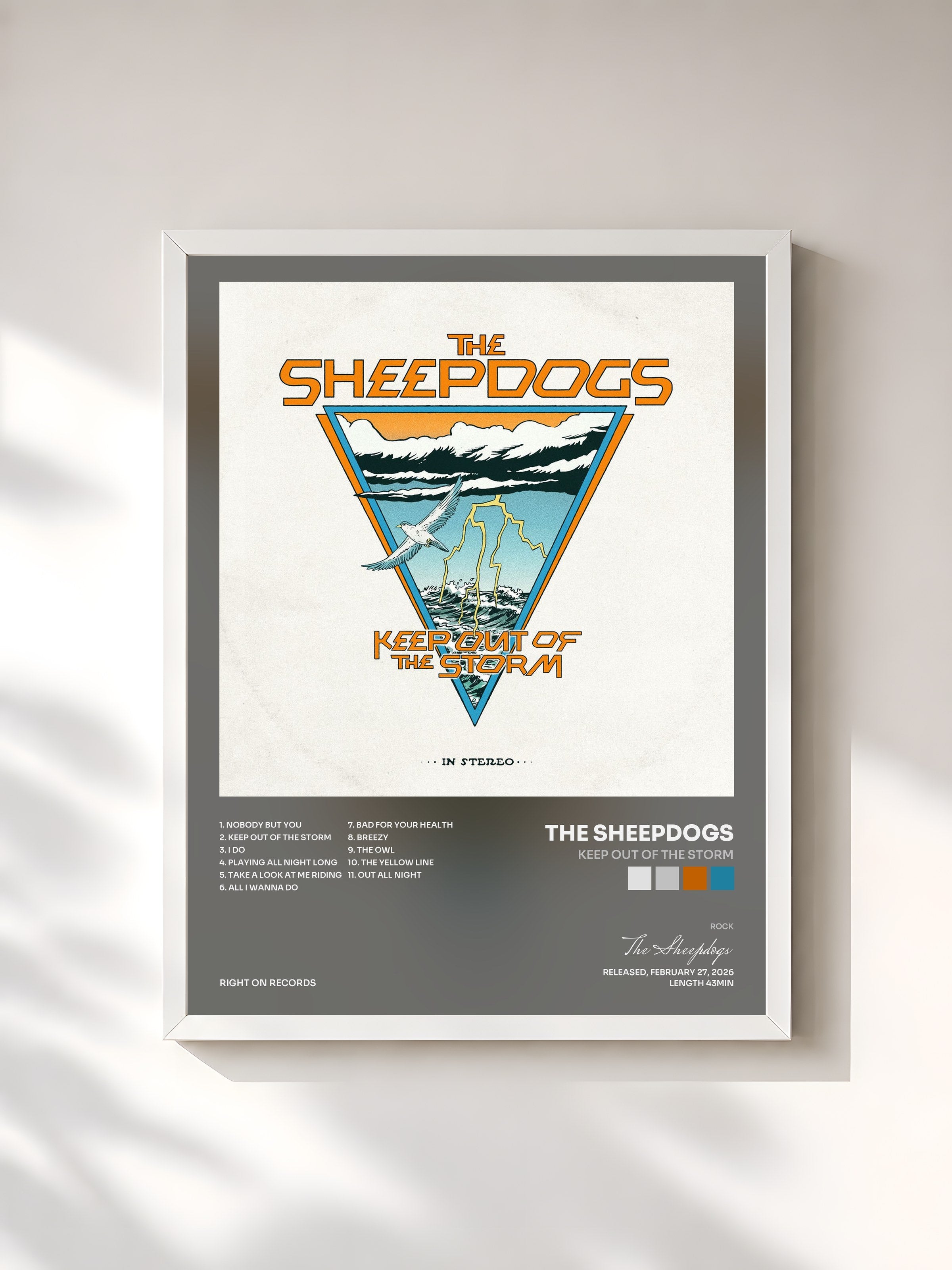 #blanc Tableau de l'album Keep Out of the Storm de The Sheepdogs, cadre blanc, imprimé et encadré en France