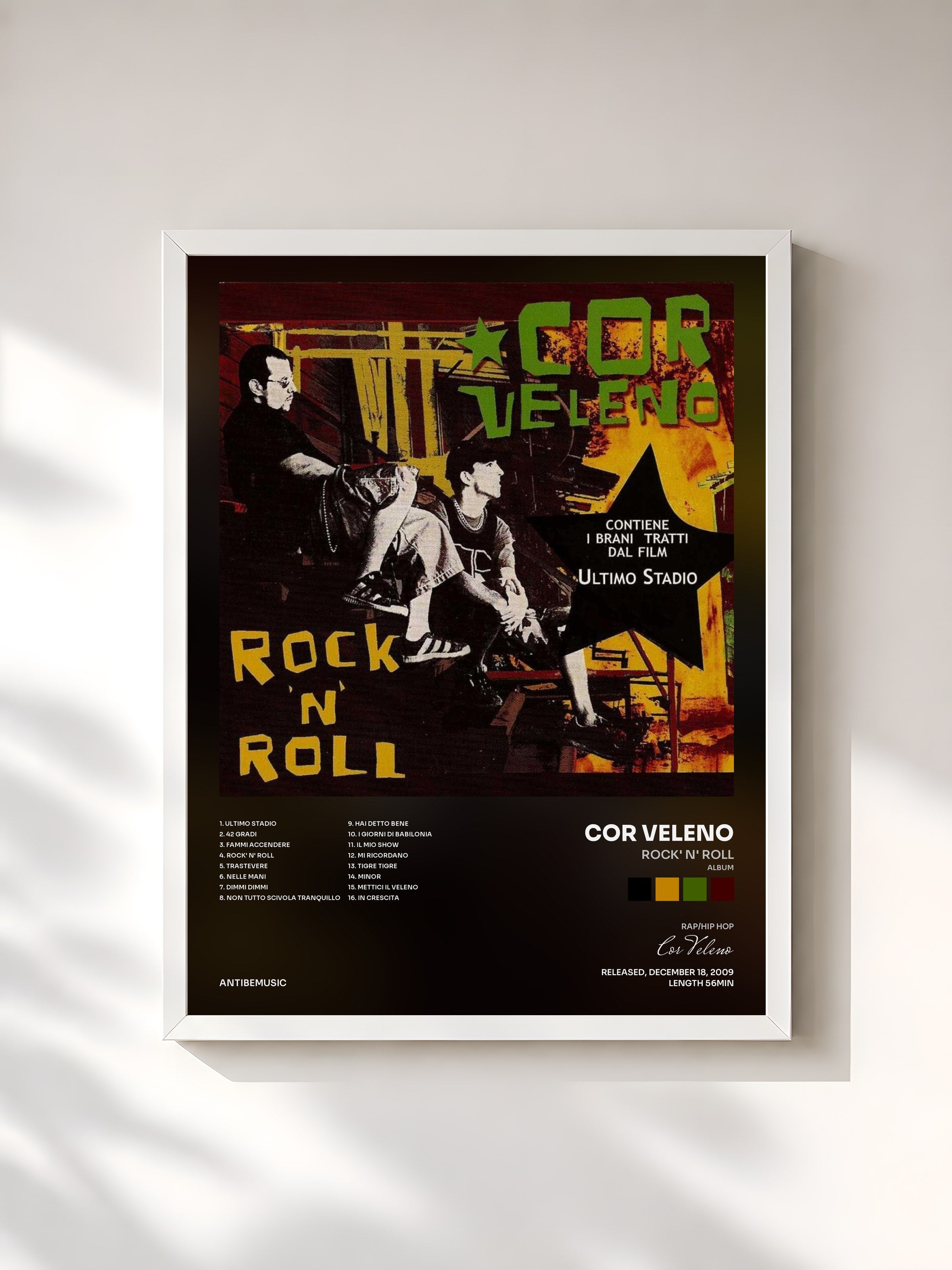 #blanc Tableau de l'album Rock' N' Roll (Album) de Cor Veleno, cadre blanc, imprimé et encadré en France