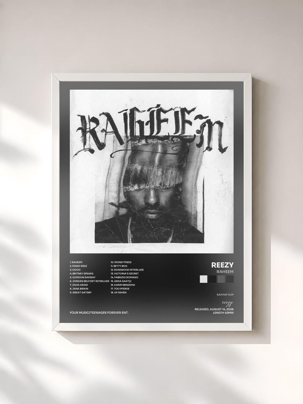 #blanc RAHEEM by reezy as a framed art print, white frame, printed and framed in France