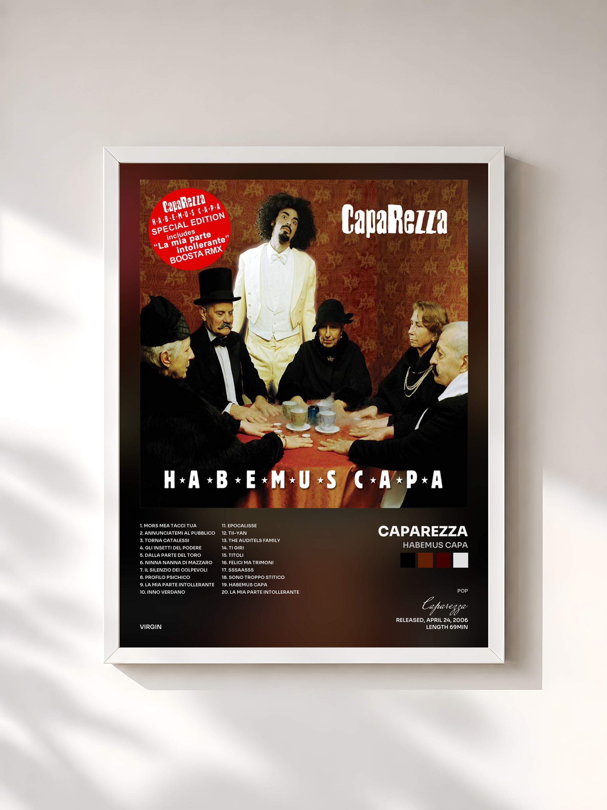 #blanc Tableau de l'album Habemus Capa de Caparezza, cadre blanc, imprimé et encadré en France