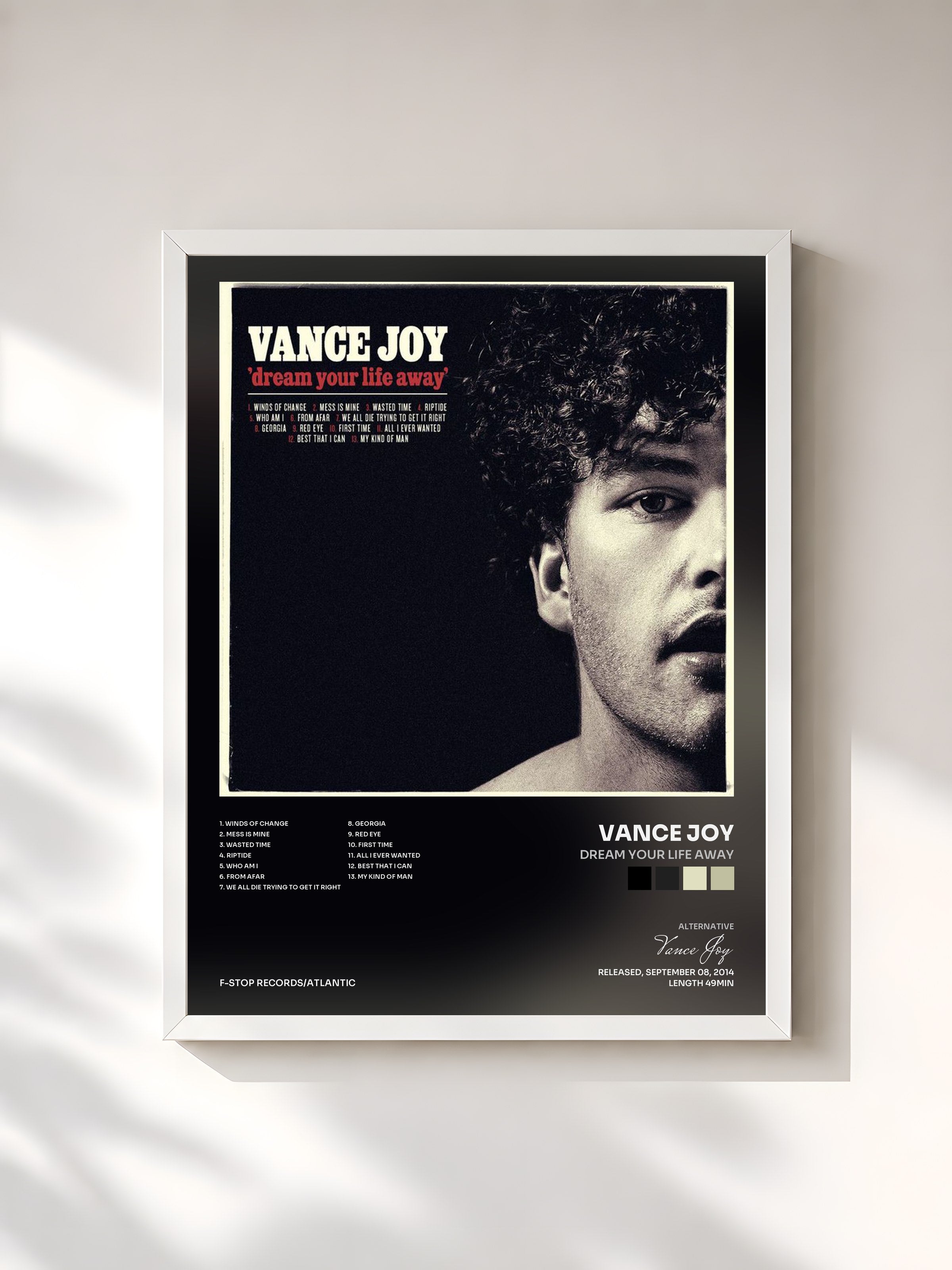 #blanc Tableau de l'album Dream Your Life Away de Vance Joy, cadre blanc, imprimé et encadré en France