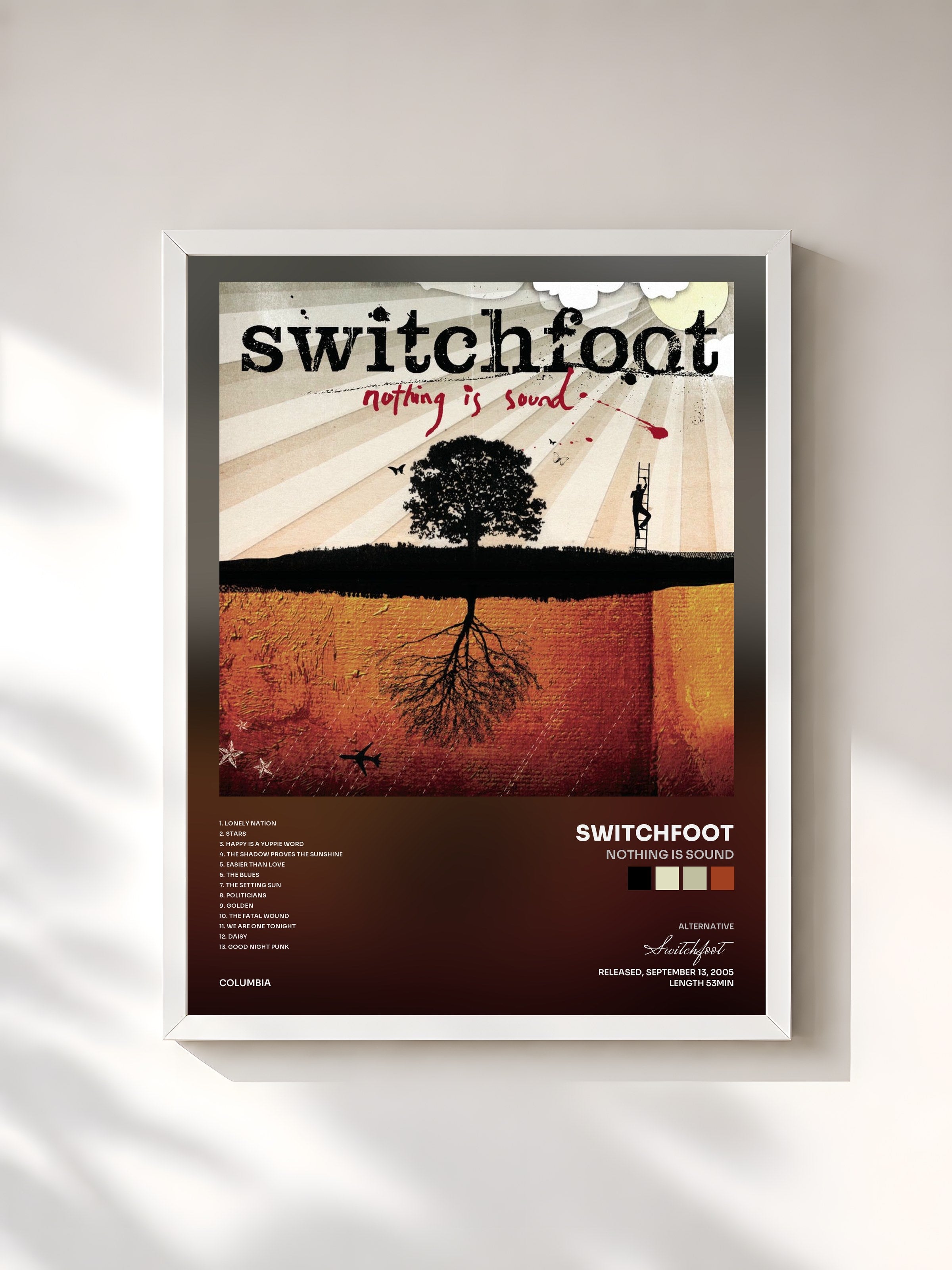 #blanc Tableau de l'album Nothing Is Sound de Switchfoot, cadre blanc, imprimé et encadré en France