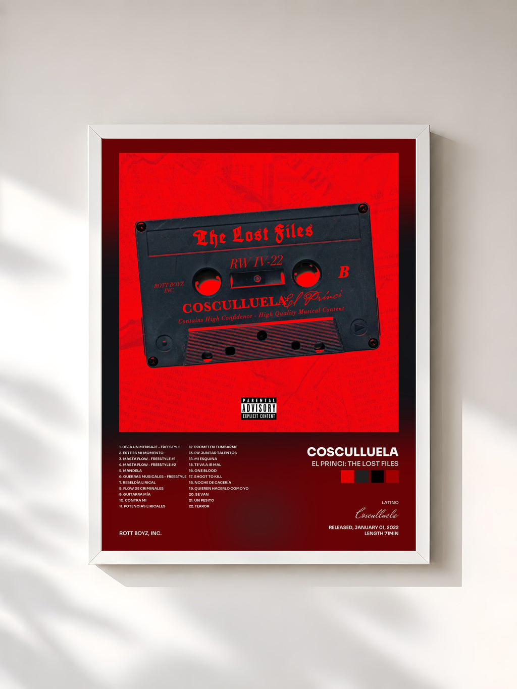 #blanc Tableau de l'album El Princi: The Lost Files de Cosculluela, cadre blanc, imprimé et encadré en France