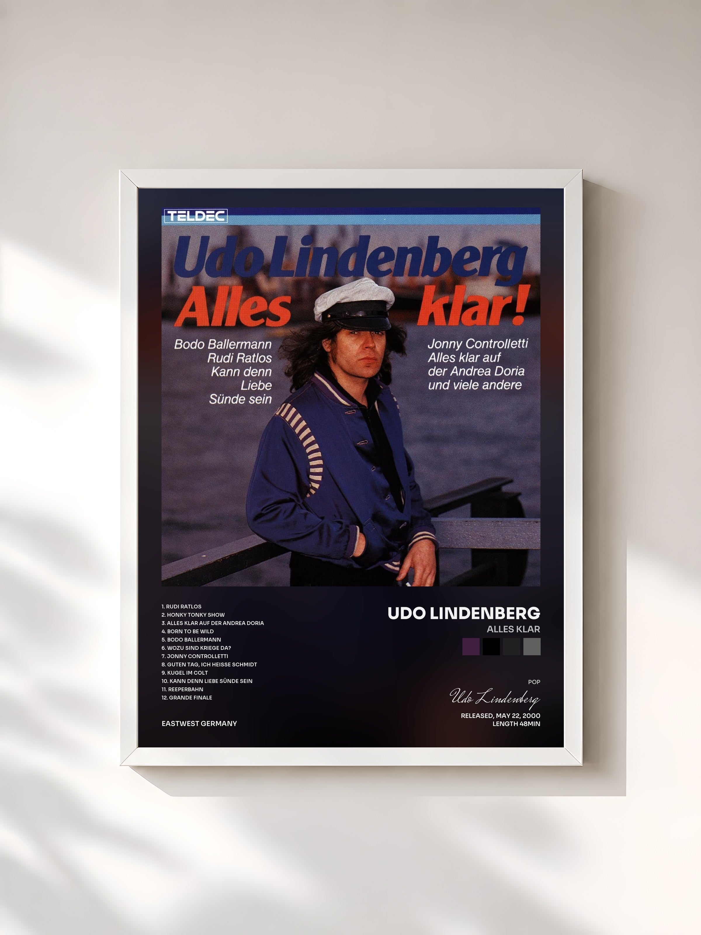 #blanc Tableau de l'album Alles Klar de Udo Lindenberg, cadre blanc, imprimé et encadré en France