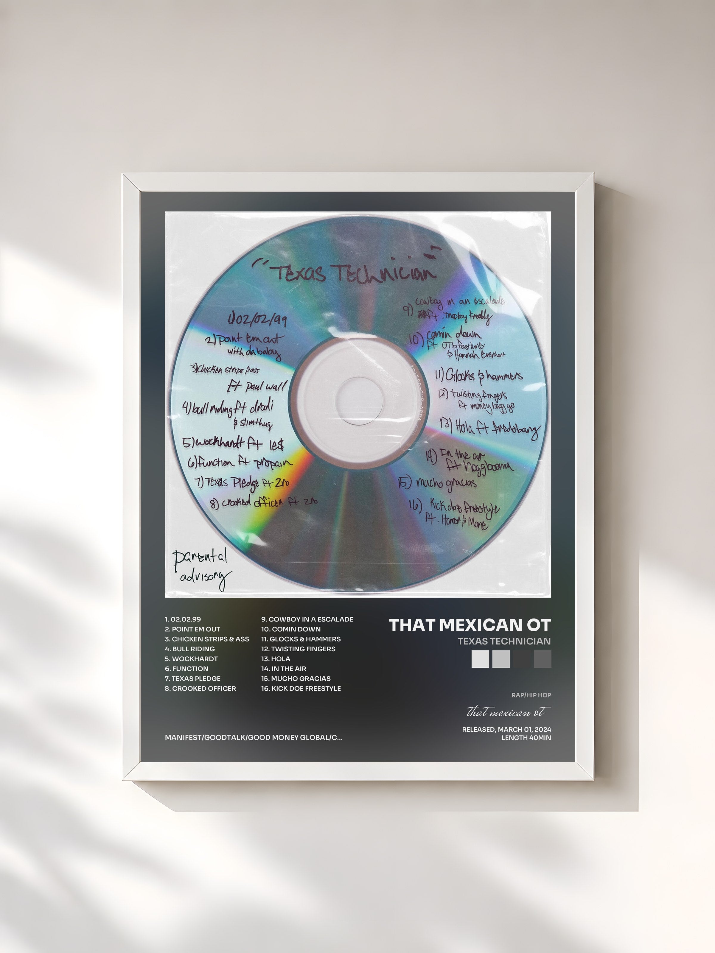 #blanc Tableau de l'album Texas Technician de that mexican ot, cadre blanc, imprimé et encadré en France
