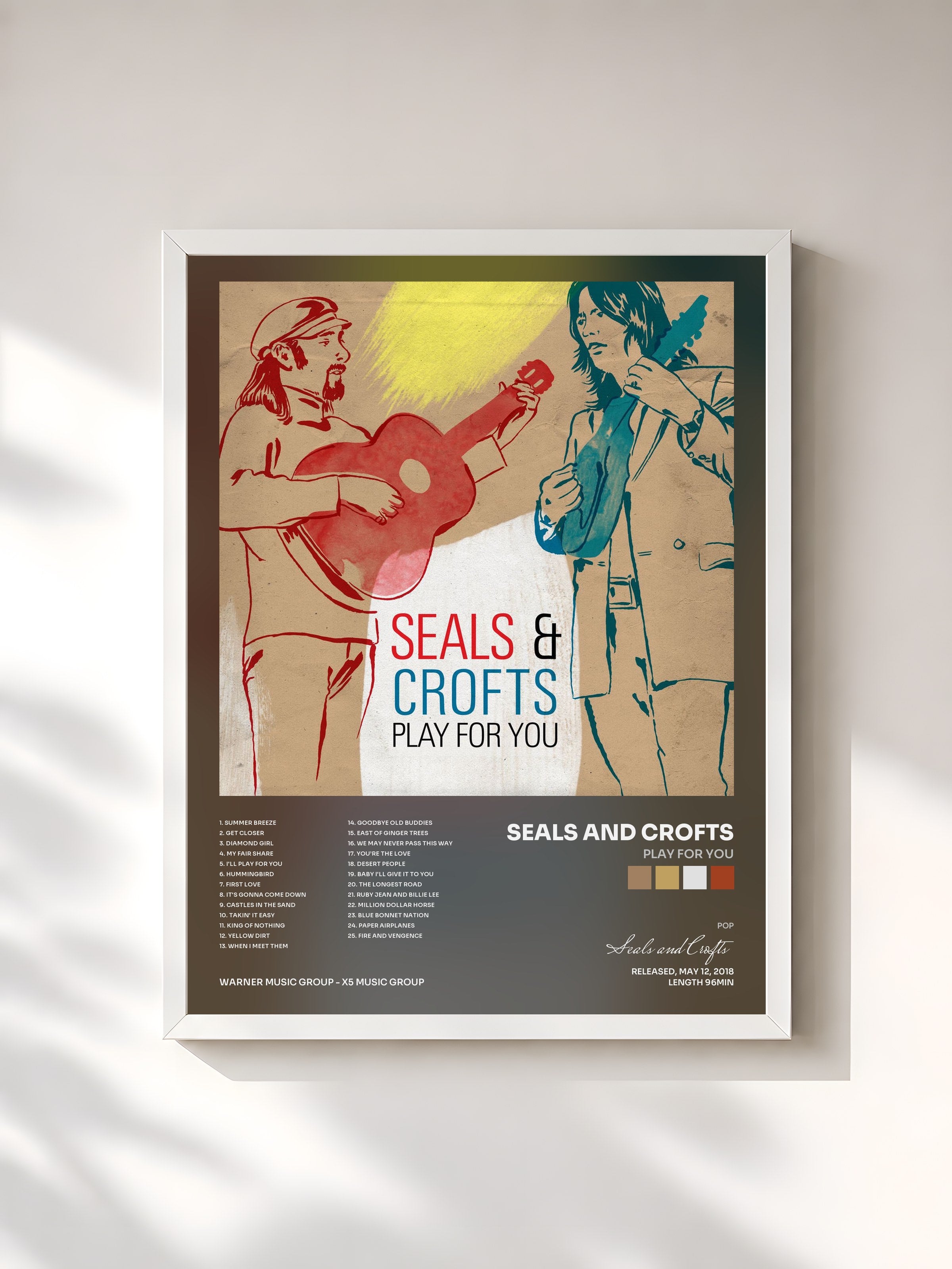 #blanc Tableau de l'album Play For You de Seals and Crofts, cadre blanc, imprimé et encadré en France