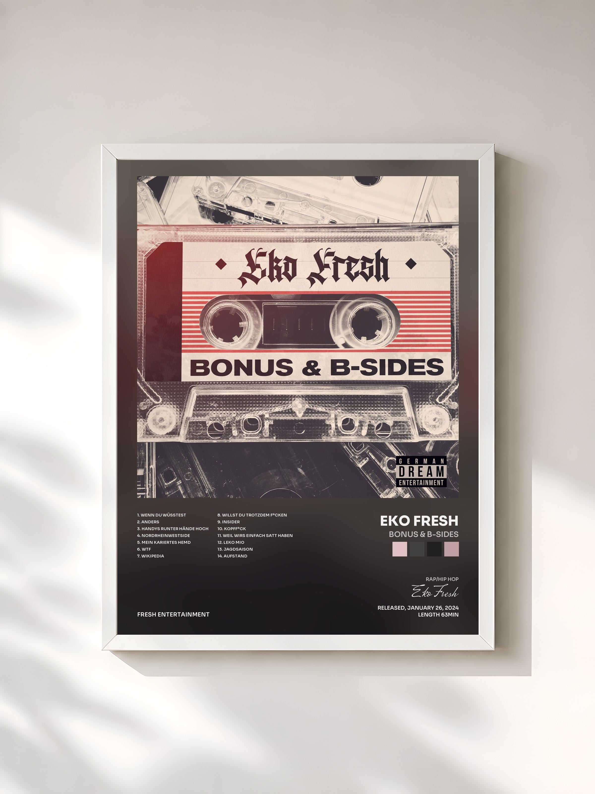 #blanc Tableau de l'album Bonus & B-Sides de Eko Fresh, cadre blanc, imprimé et encadré en France