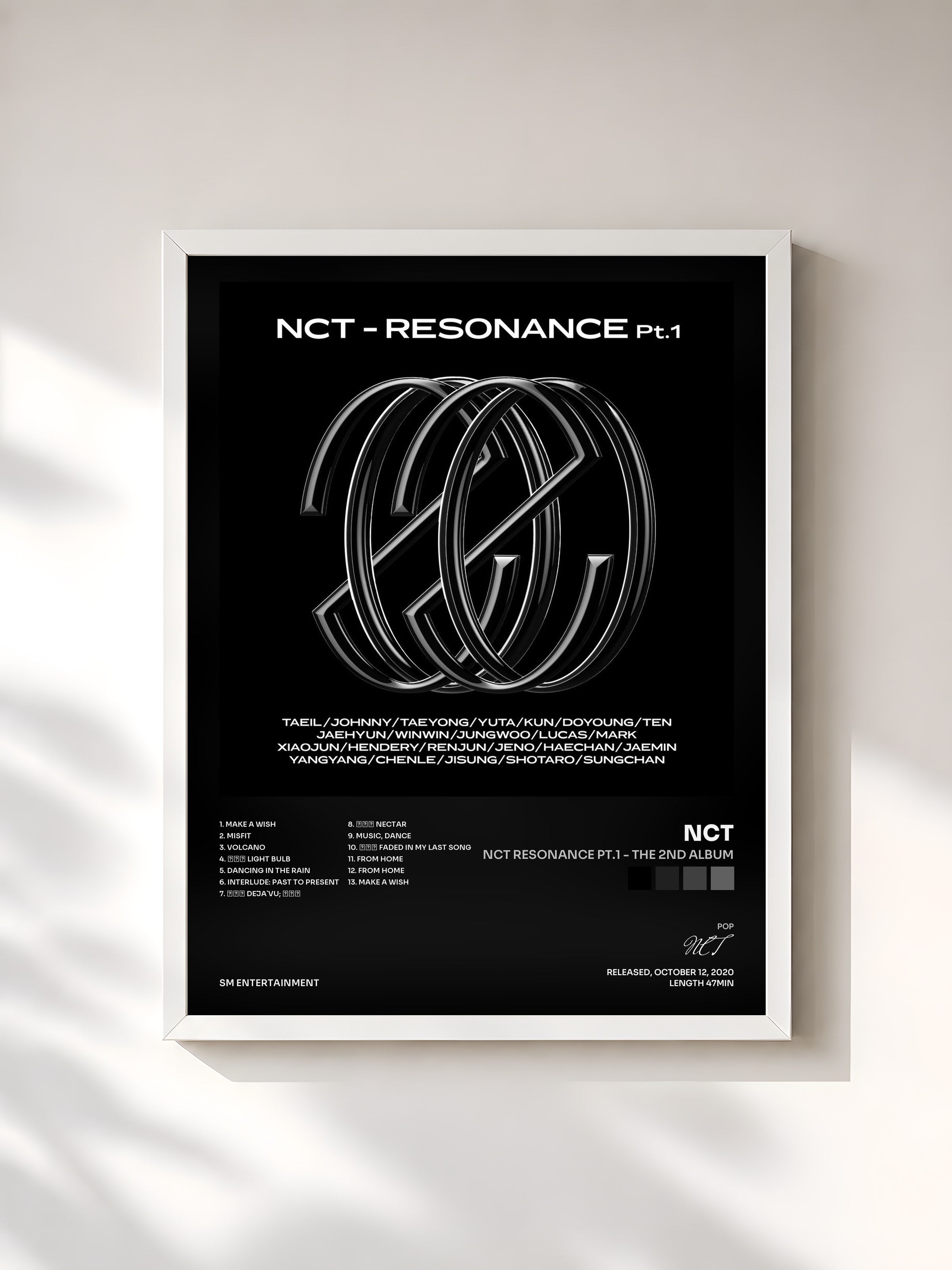 #blanc Tableau de l'album NCT RESONANCE Pt.1 - The 2nd Album de NCT, cadre blanc, imprimé et encadré en France