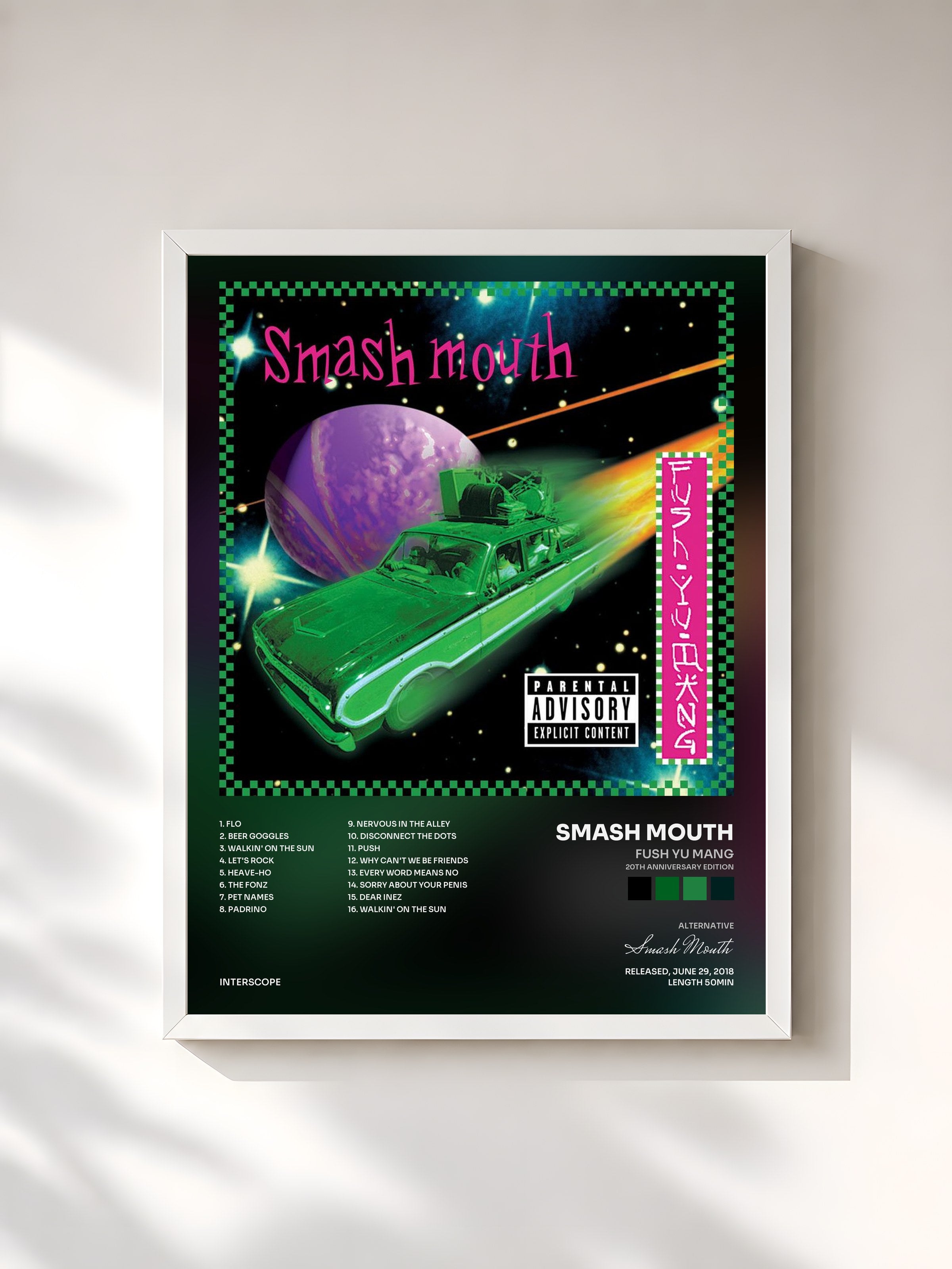 #blanc Tableau de l'album Fush Yu Mang (20th Anniversary Edition) de Smash Mouth, cadre blanc, imprimé et encadré en France