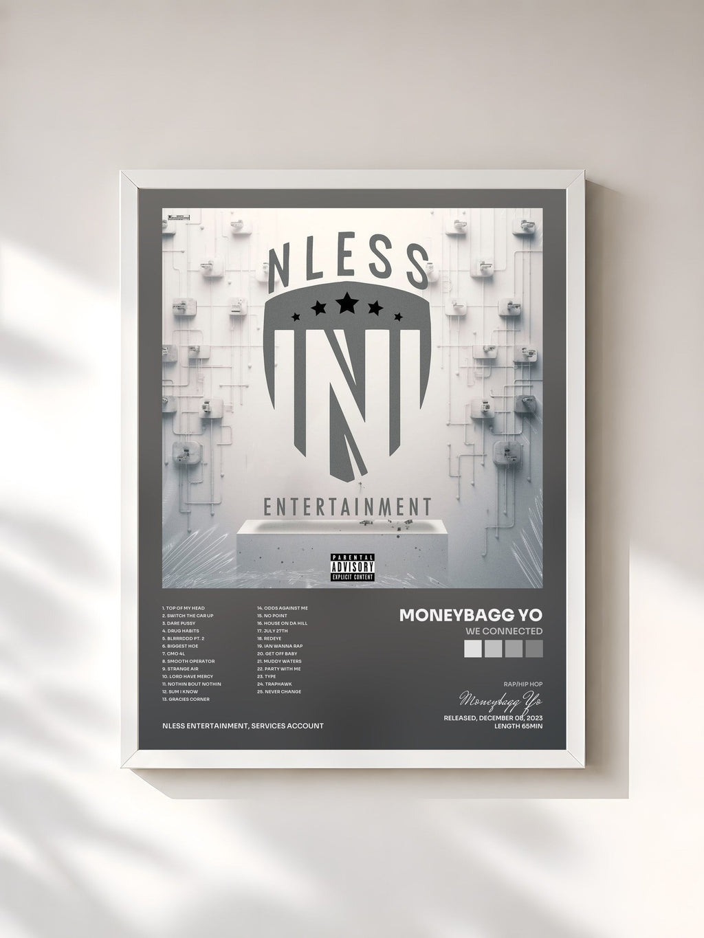 #blanc Tableau de l'album We Connected de Moneybagg Yo, cadre blanc, imprimé et encadré en France