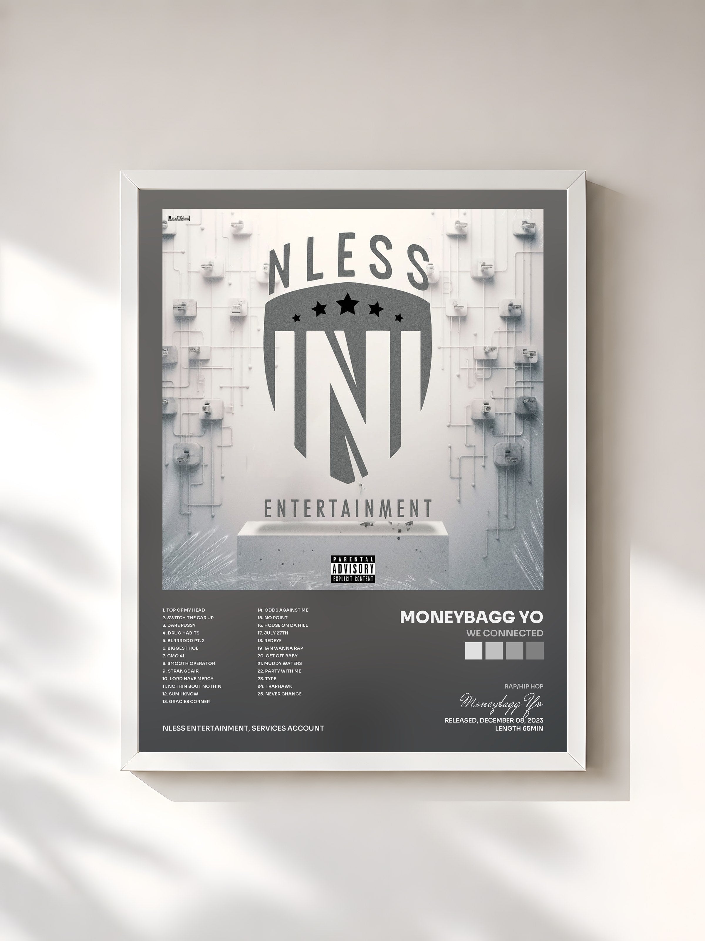 #blanc Tableau de l'album We Connected de Moneybagg Yo, cadre blanc, imprimé et encadré en France
