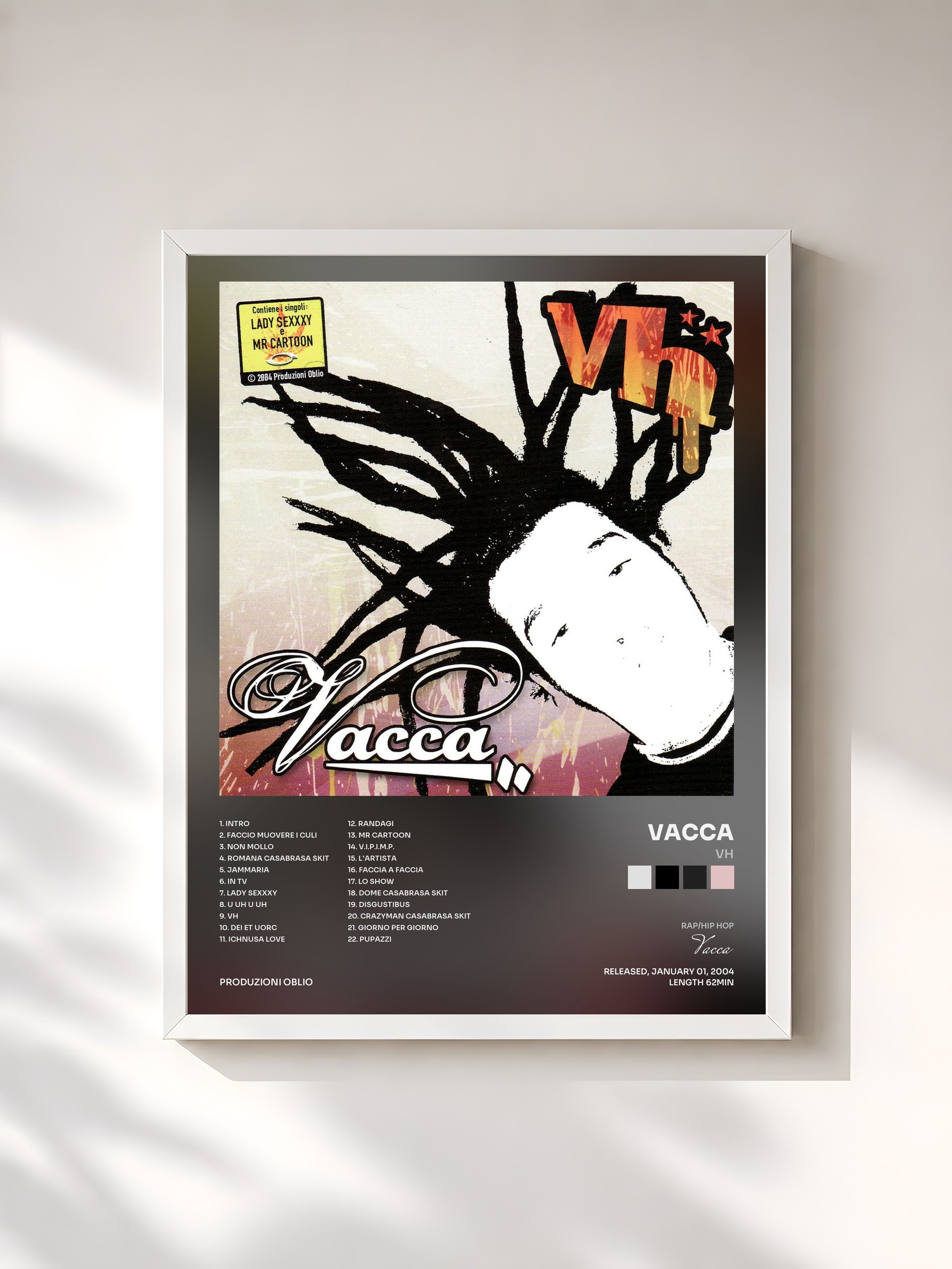 #blanc Tableau de l'album Vh de Vacca, cadre blanc, imprimé et encadré en France