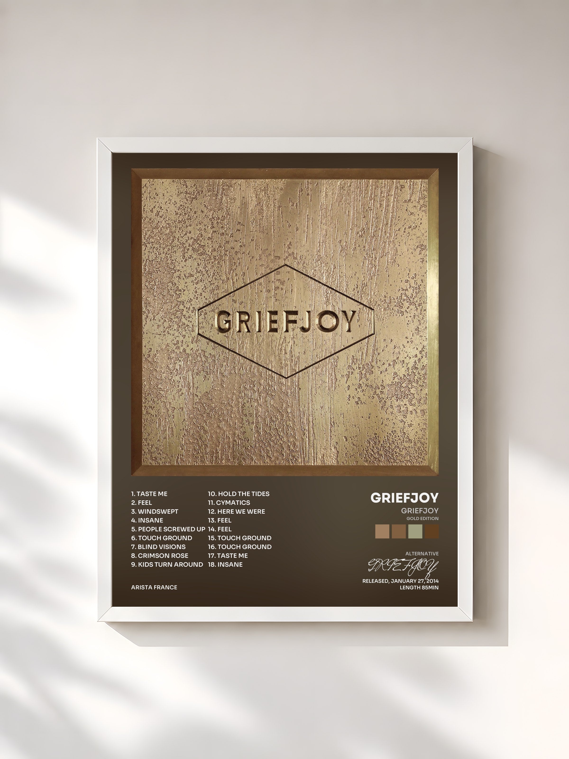 #blanc Tableau de l'album GRIEFJOY (Gold Edition) de GRIEFJOY, cadre blanc, imprimé et encadré en France