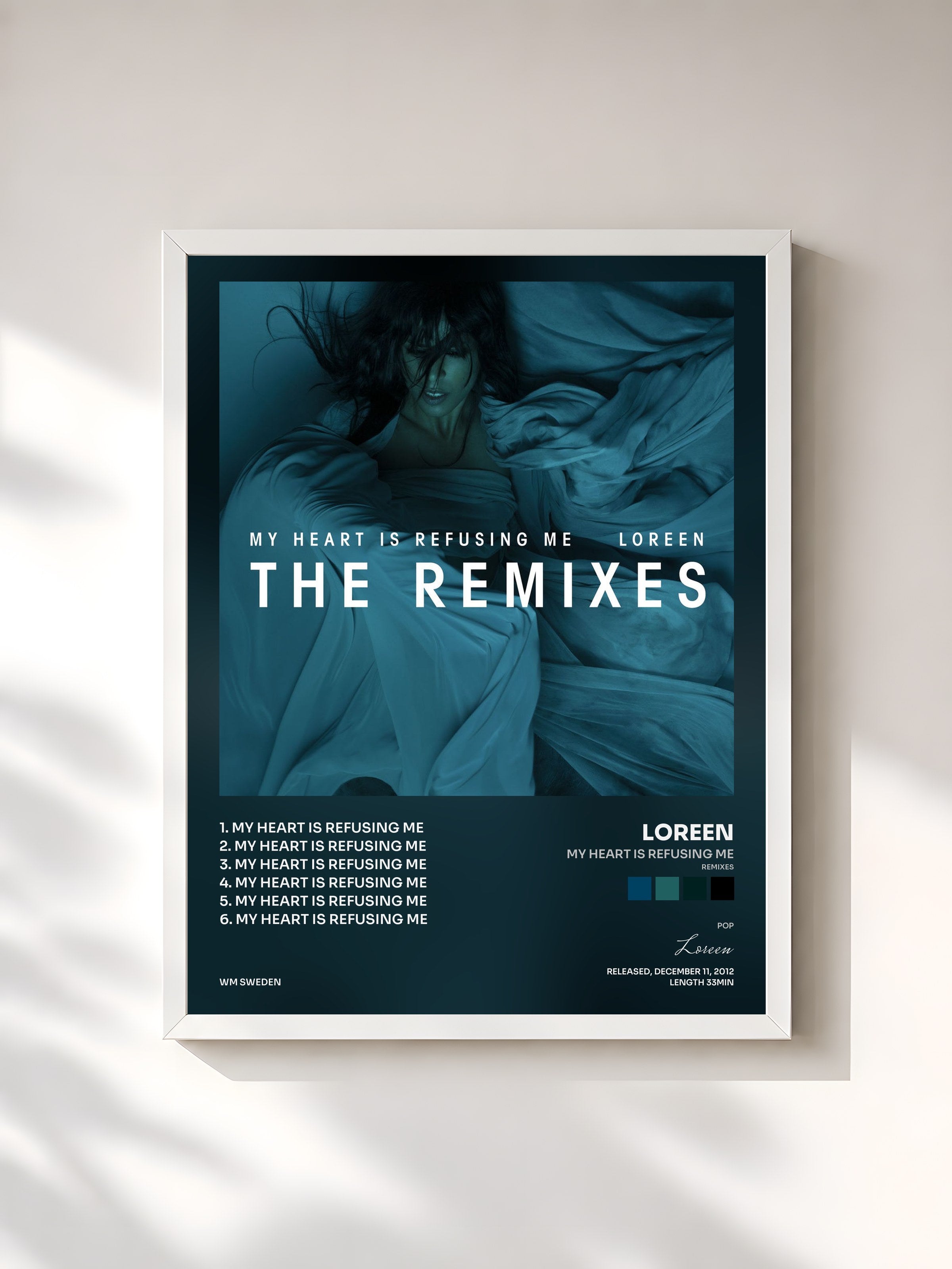 #blanc Tableau de l'album My Heart Is Refusing Me (Remixes) de Loreen, cadre blanc, imprimé et encadré en France