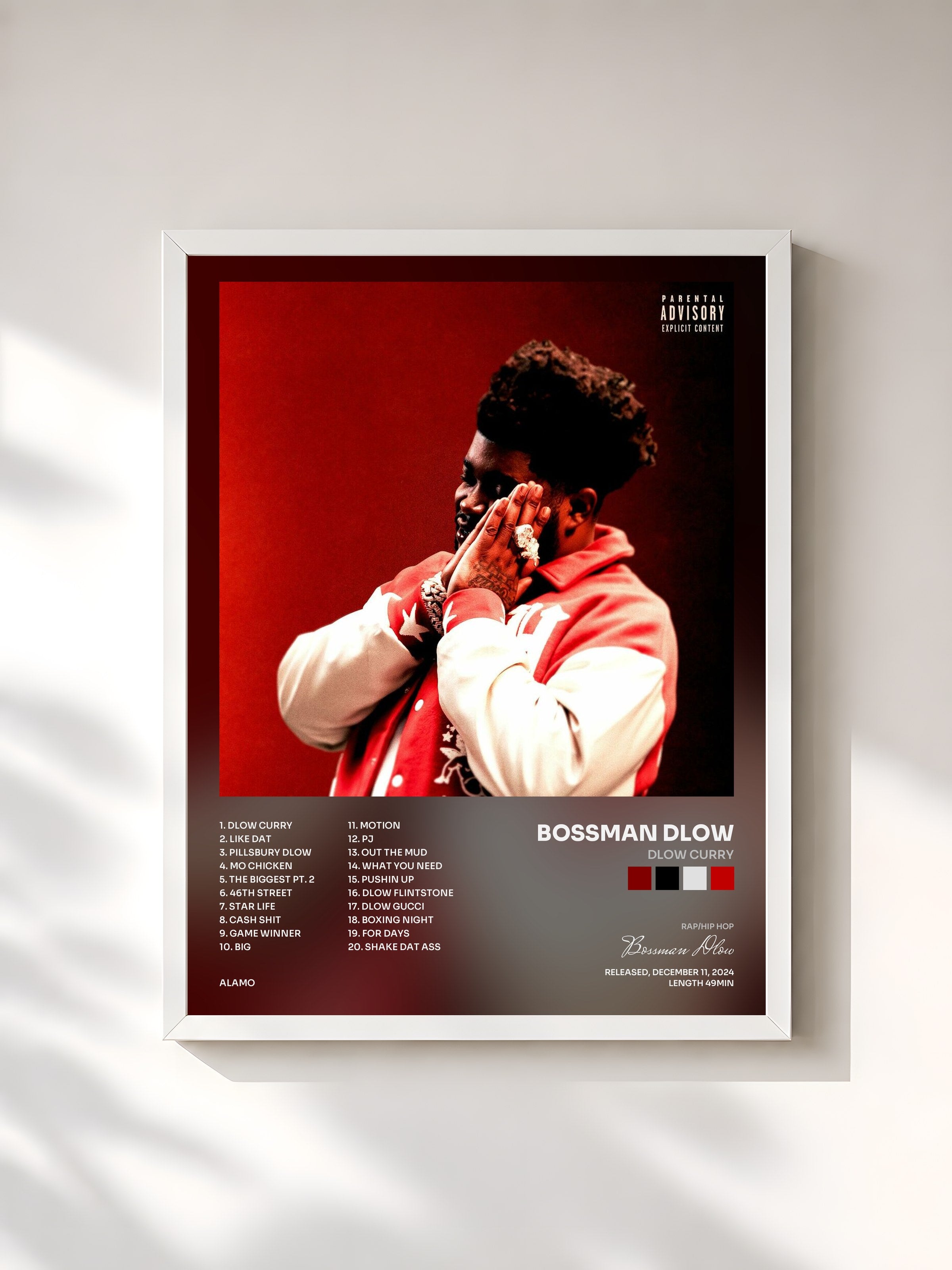 #blanc Tableau de l'album Dlow Curry de Bossman Dlow, cadre blanc, imprimé et encadré en France