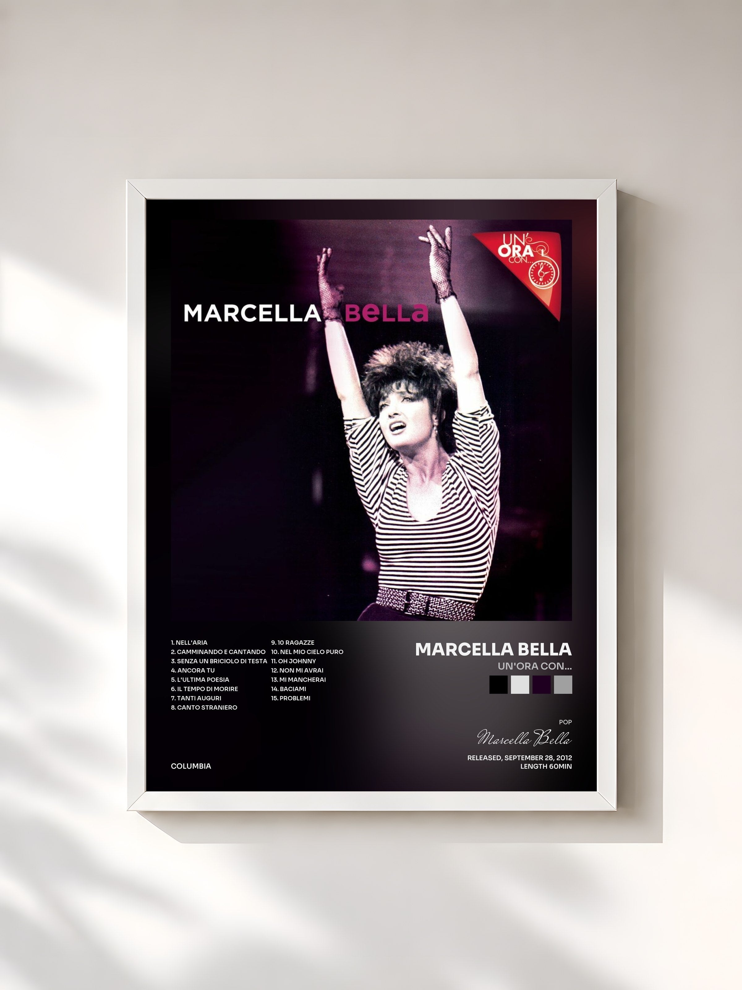 #blanc Tableau de l'album Un'ora con... de Marcella Bella, cadre blanc, imprimé et encadré en France