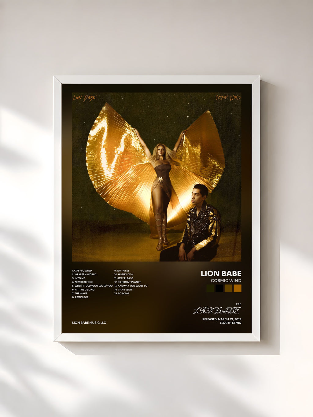 #blanc Tableau de l'album Cosmic Wind de LION BABE, cadre blanc, imprimé et encadré en France