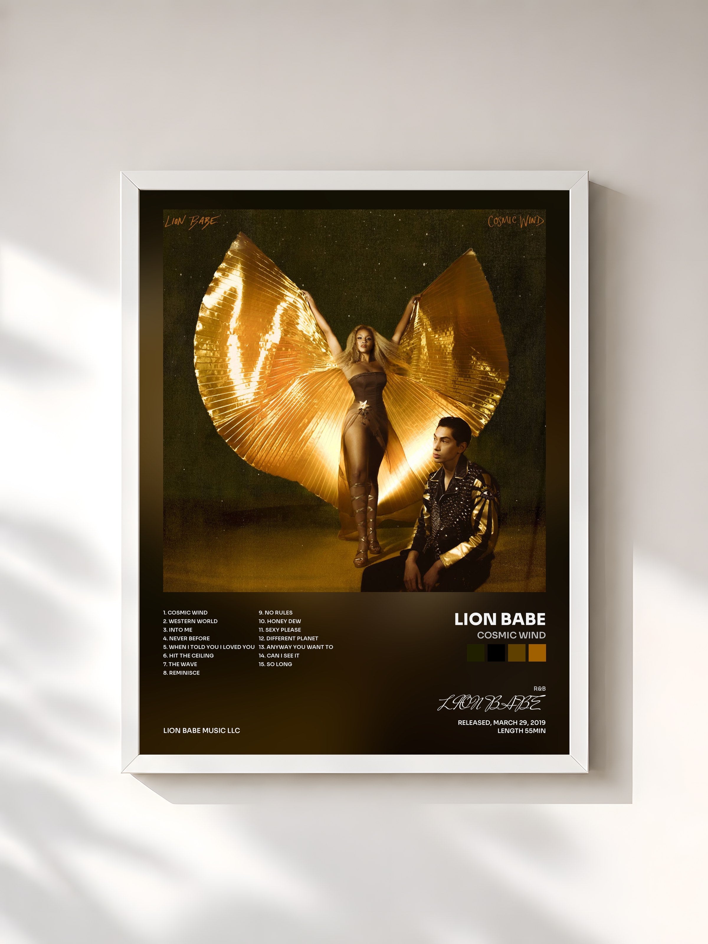 #blanc Tableau de l'album Cosmic Wind de LION BABE, cadre blanc, imprimé et encadré en France
