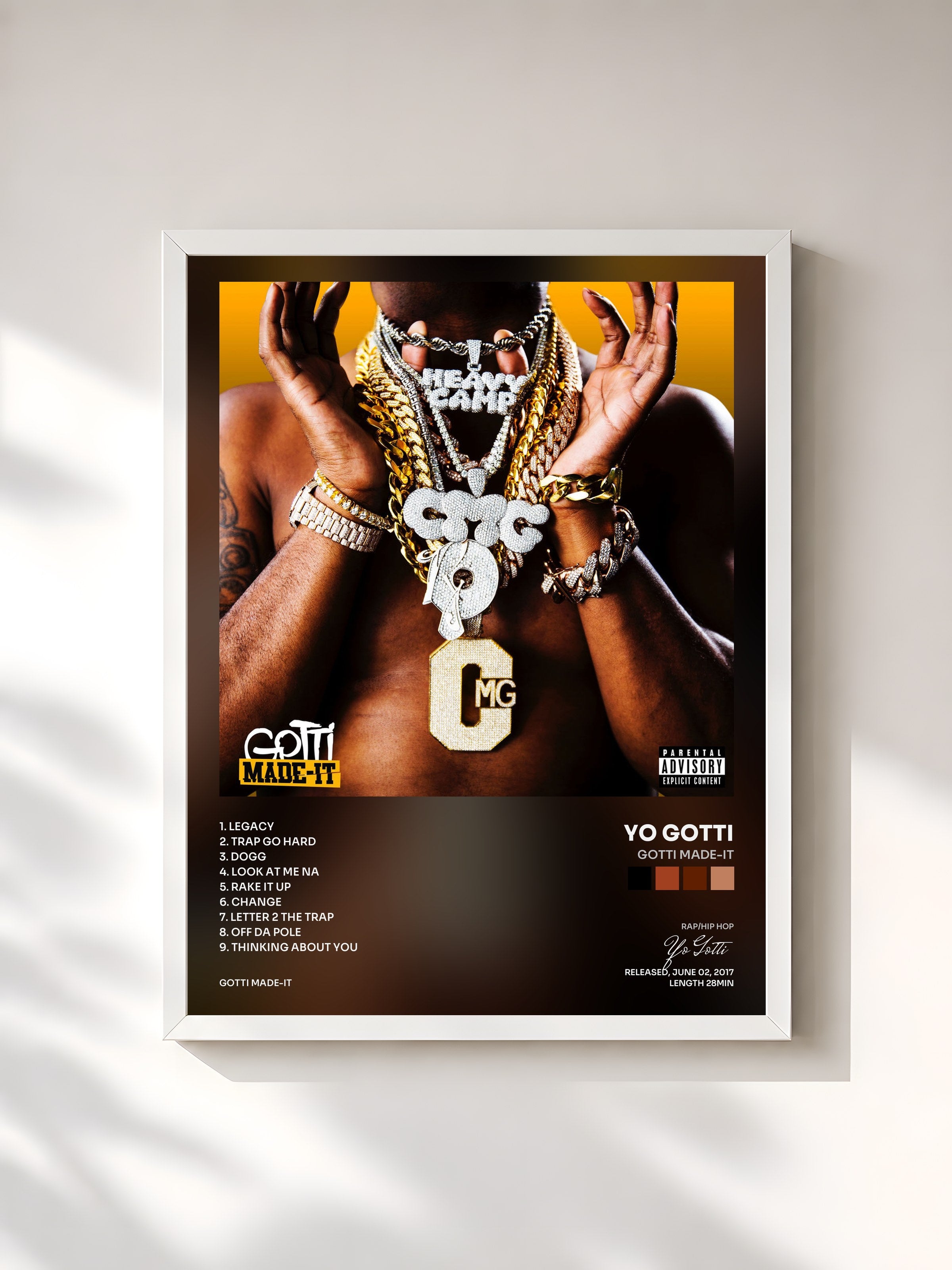 #blanc Tableau de l'album Gotti Made-It de Yo Gotti, cadre blanc, imprimé et encadré en France