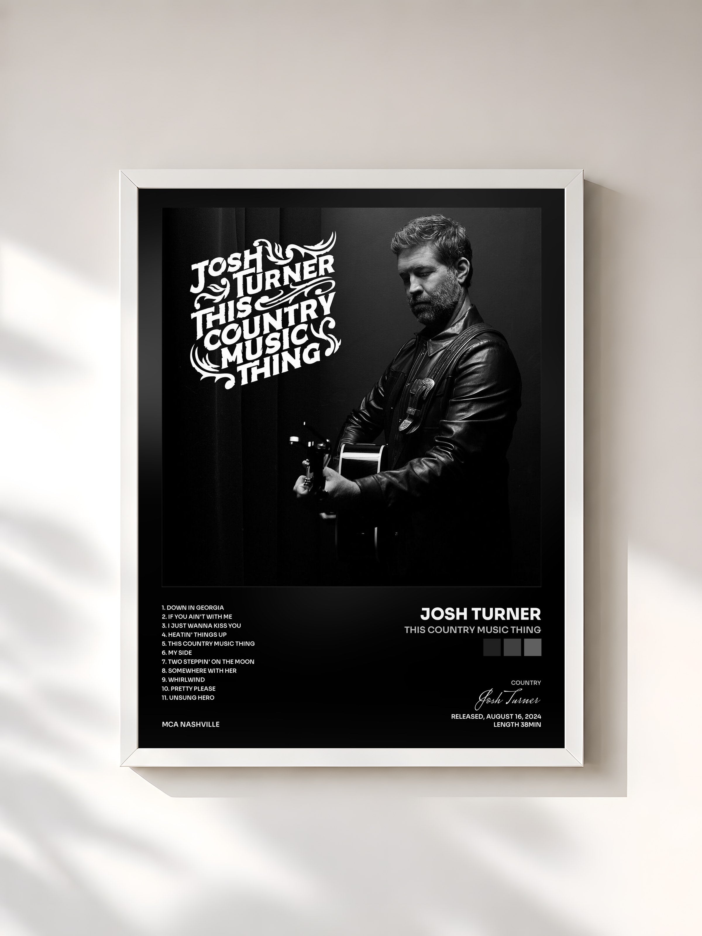 #blanc Tableau de l'album This Country Music Thing de Josh Turner, cadre blanc, imprimé et encadré en France