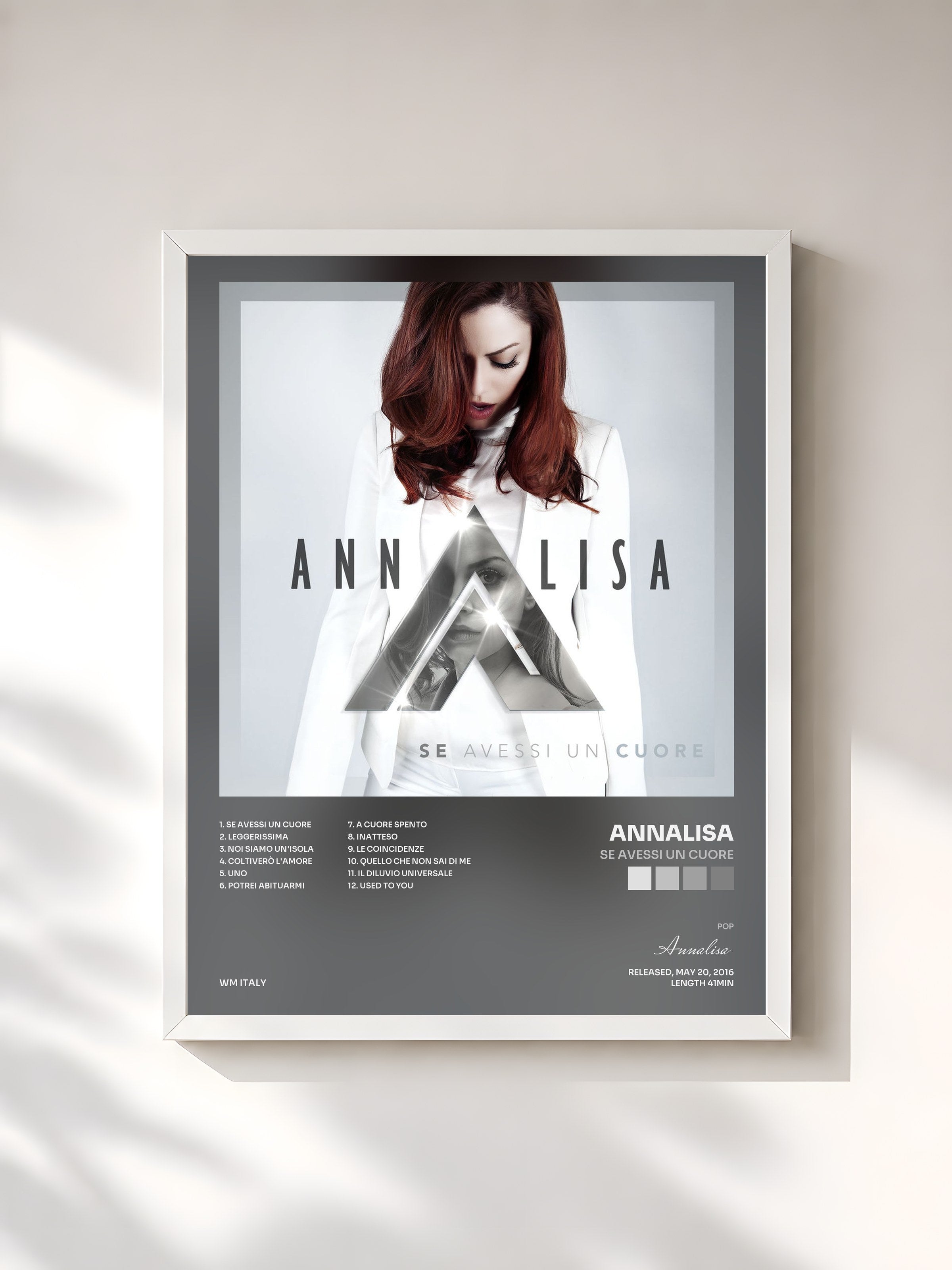 #blanc Tableau de l'album Se avessi un cuore de Annalisa, cadre blanc, imprimé et encadré en France