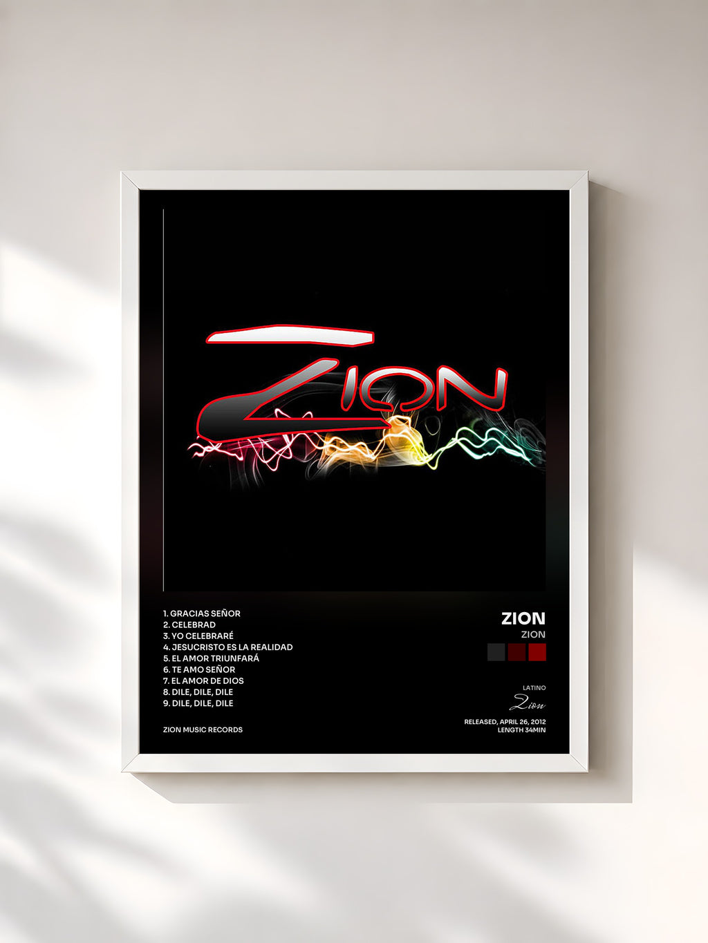 #blanc Tableau de l'album Zion de Zion, cadre blanc, imprimé et encadré en France