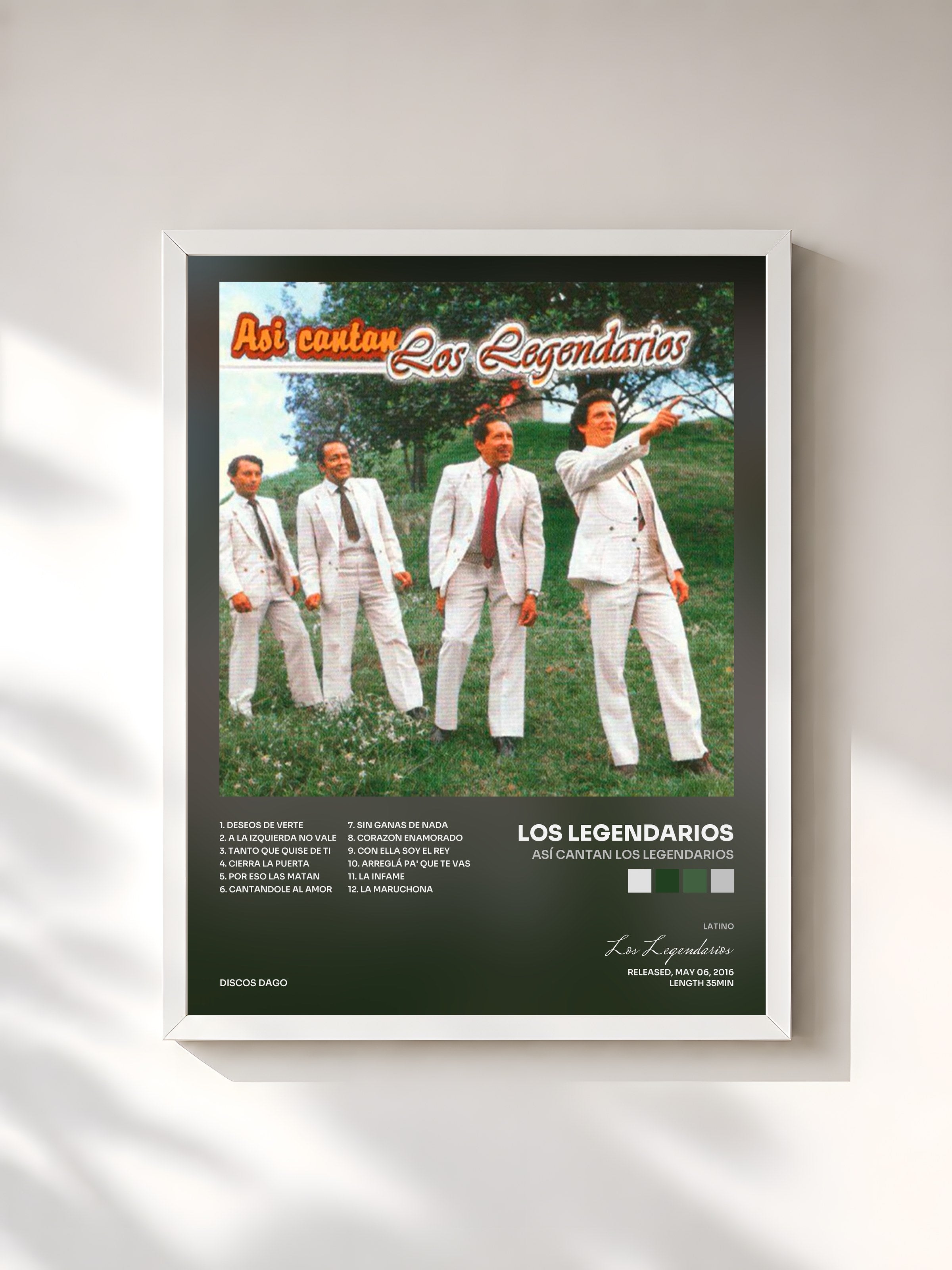 #blanc Tableau de l'album Así Cantan los Legendarios de Los Legendarios, cadre blanc, imprimé et encadré en France